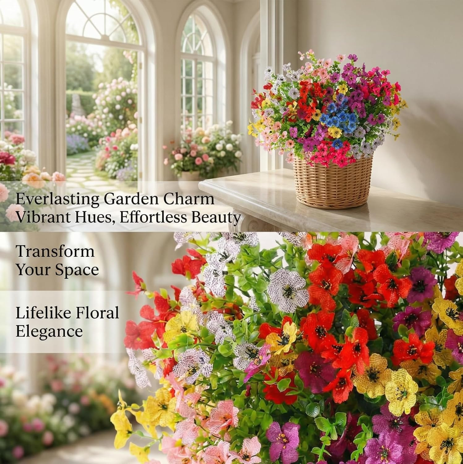 Vibrant UV Resistant Faux Spring Flowers & Eucalyptus for Outdoor Decor