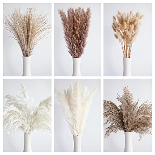 110 PCS Dried Pampas Grass Bouquet, Boho Table Decor, Bunny 110pcs Pampas Grass