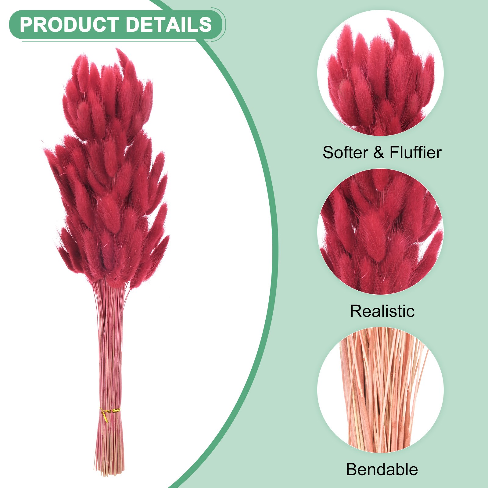 180-Pack Bunny Tails Grass 17 Inch for Home Decor/Wedding [Dark Red Brown]