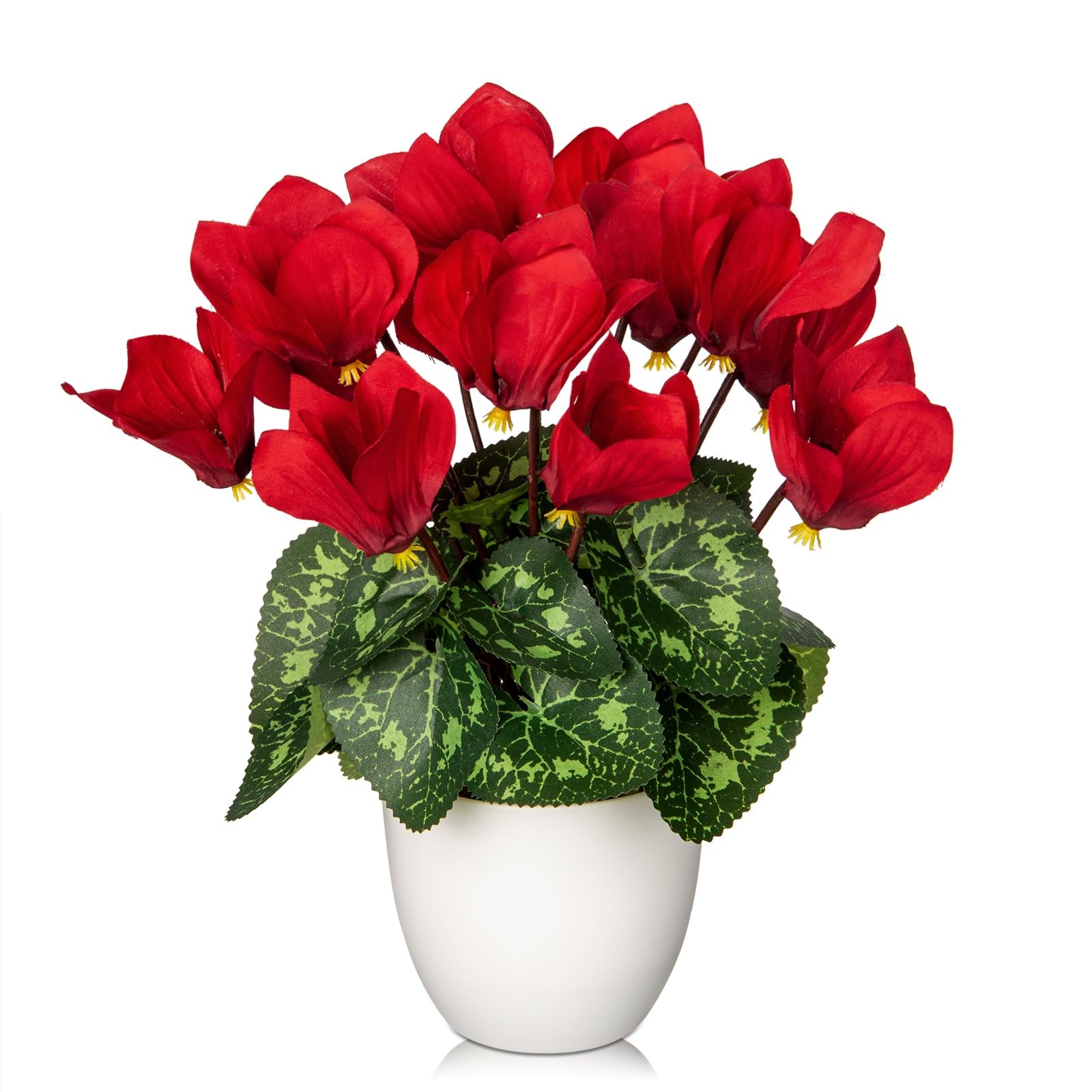 Artificial Red Cyclamen Flowers White Pot Silk Floral Arrangement Decor