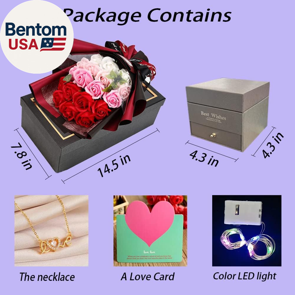 Roses Bouquet Artificial Flower – Preserved Red Rose Flowers with Love Necklace