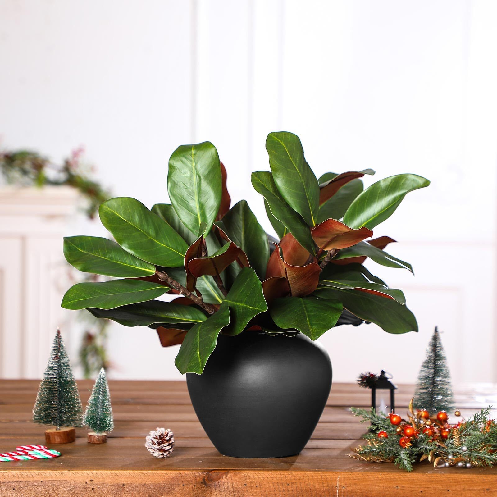 18 Inch Artificial Magnolia Leaves 6 Stems Realistic Lifelike Decor