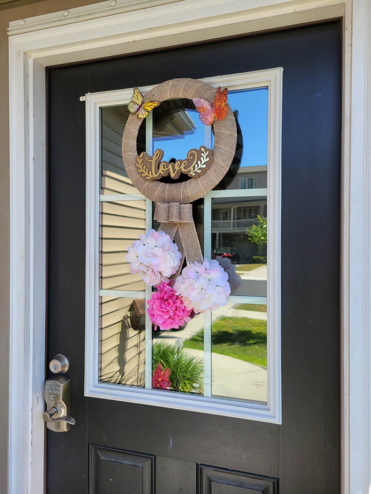 Golden LOVE coral 3D BUTTERFLY wreat WHITE PINK Hydrangeas burlap Front Door NEW