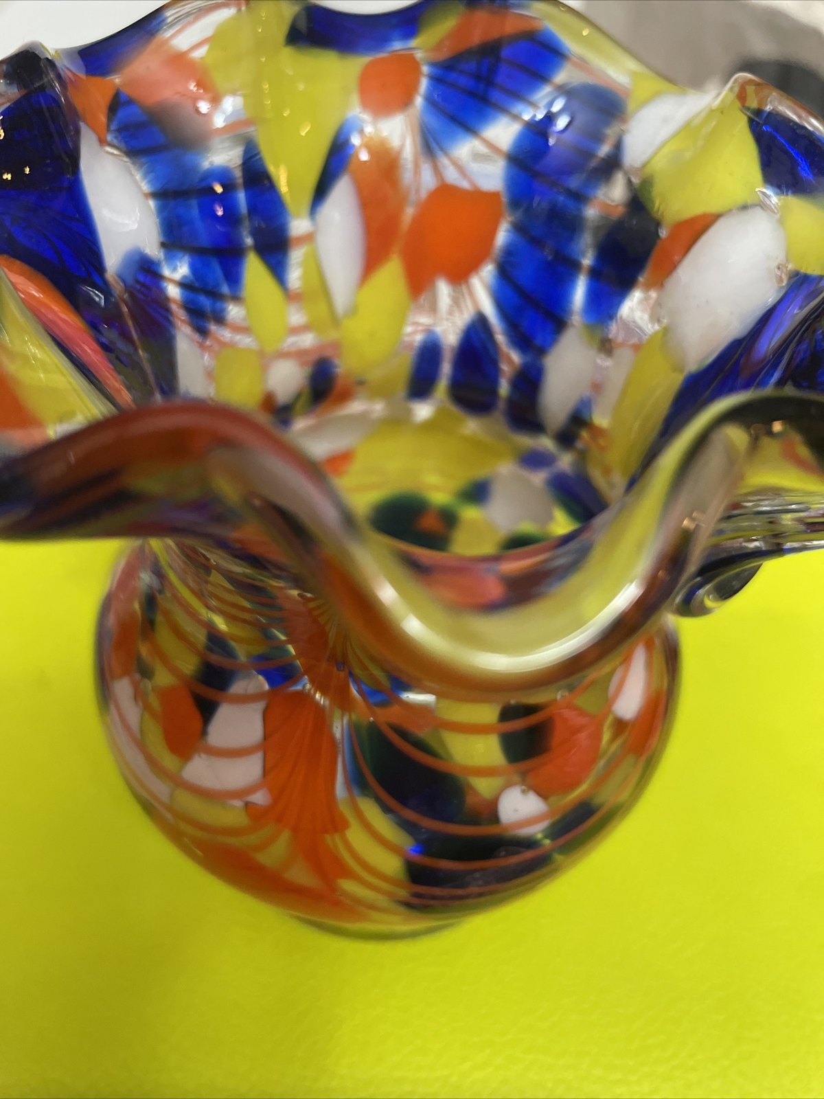 Vintage Double Handled Confetti Murano Vase Lavorazione Hand Blown Made in Italy