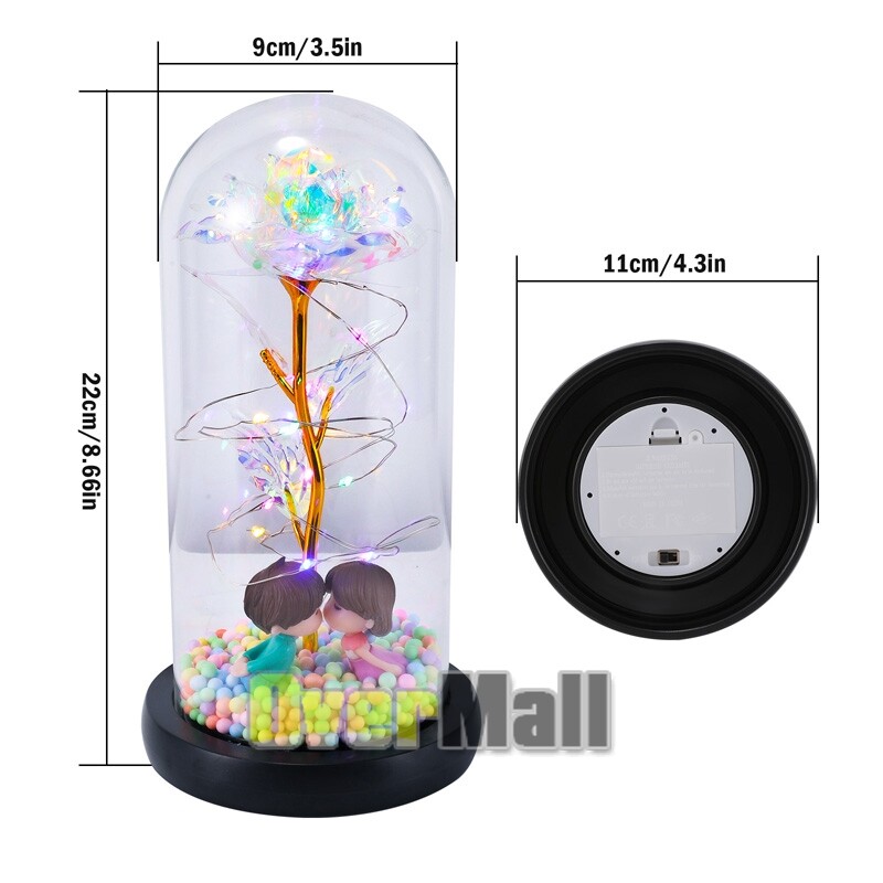 24K Gold Plated Dipped Rose Flower in glass dome Romantic Gift Love for mom girl