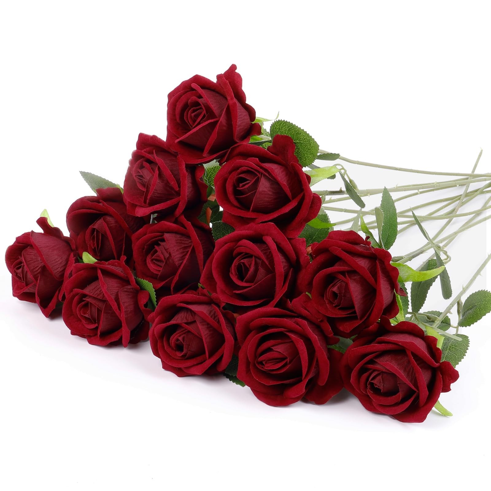 12 Pcs Artificial Rose Flowers, Dark Red Silk Roses with Long Stems, Realisti…