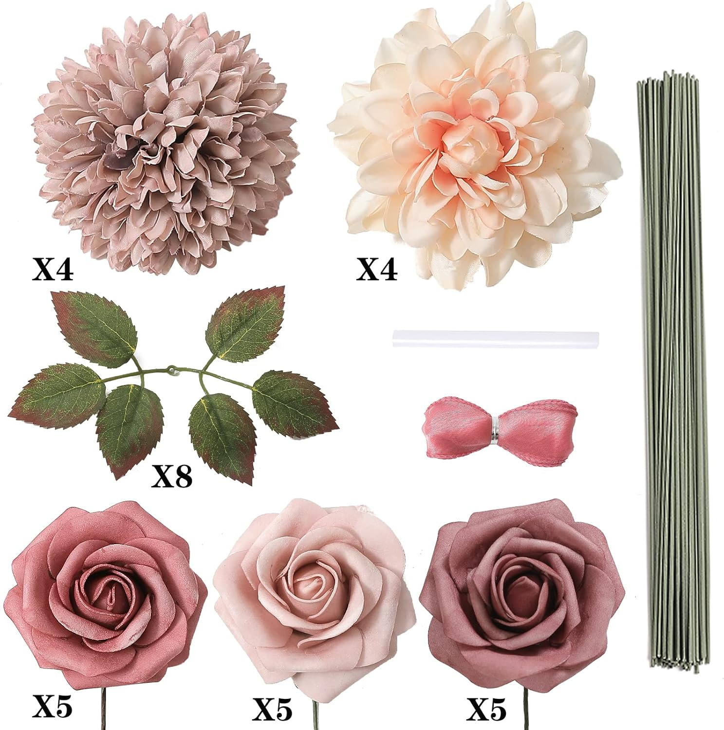 Artificial Flowers Combo Box Set Gradient Color Flower Leaf