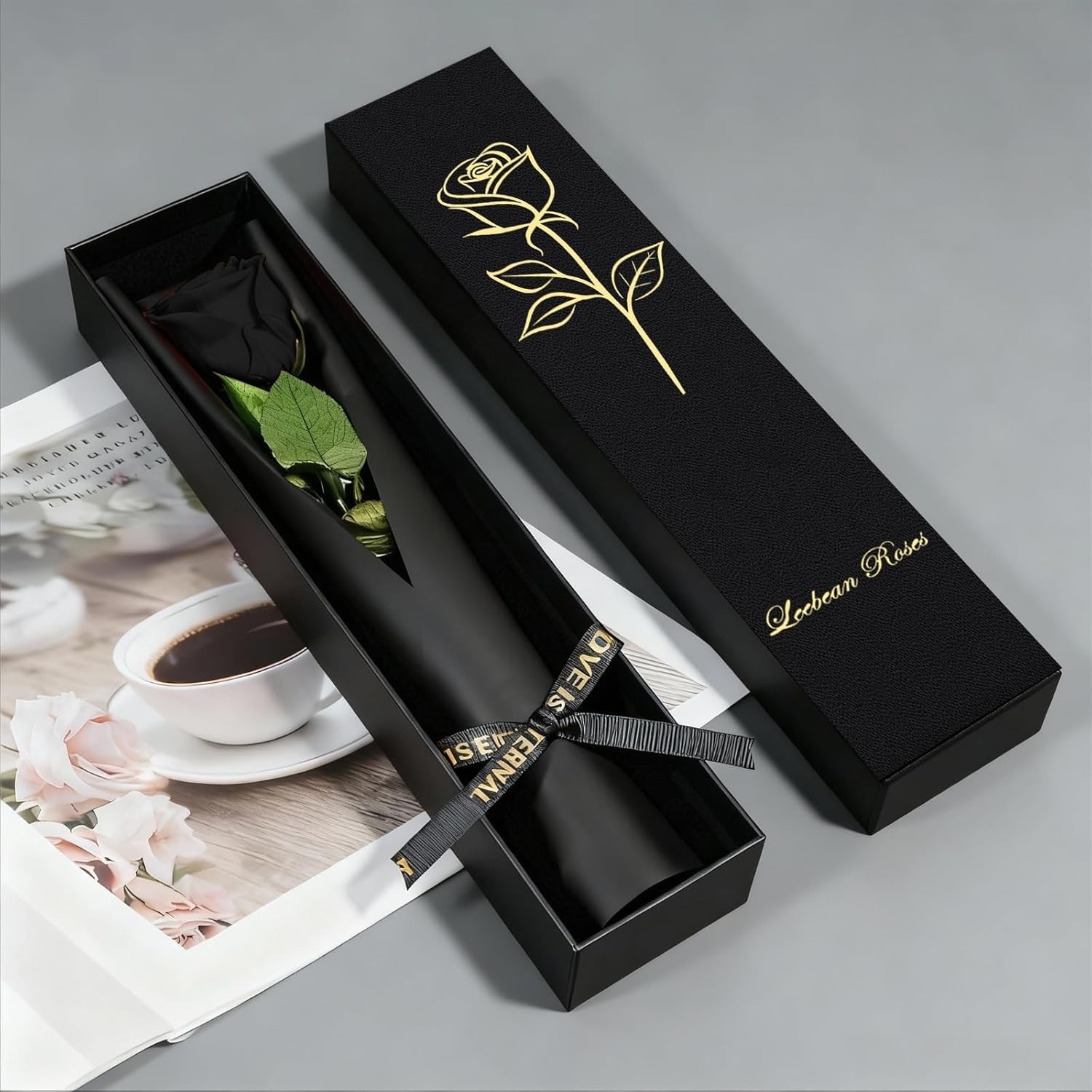 Single Black Preserved Rose in Gift Box – Perfect Anniversary & Valentine’s Gift