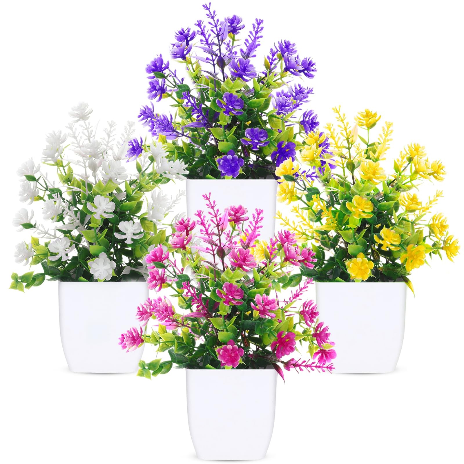 Faux Potted Flowers Artificial Lavender Eucalyptus Faux Plants 4 Pack Purple