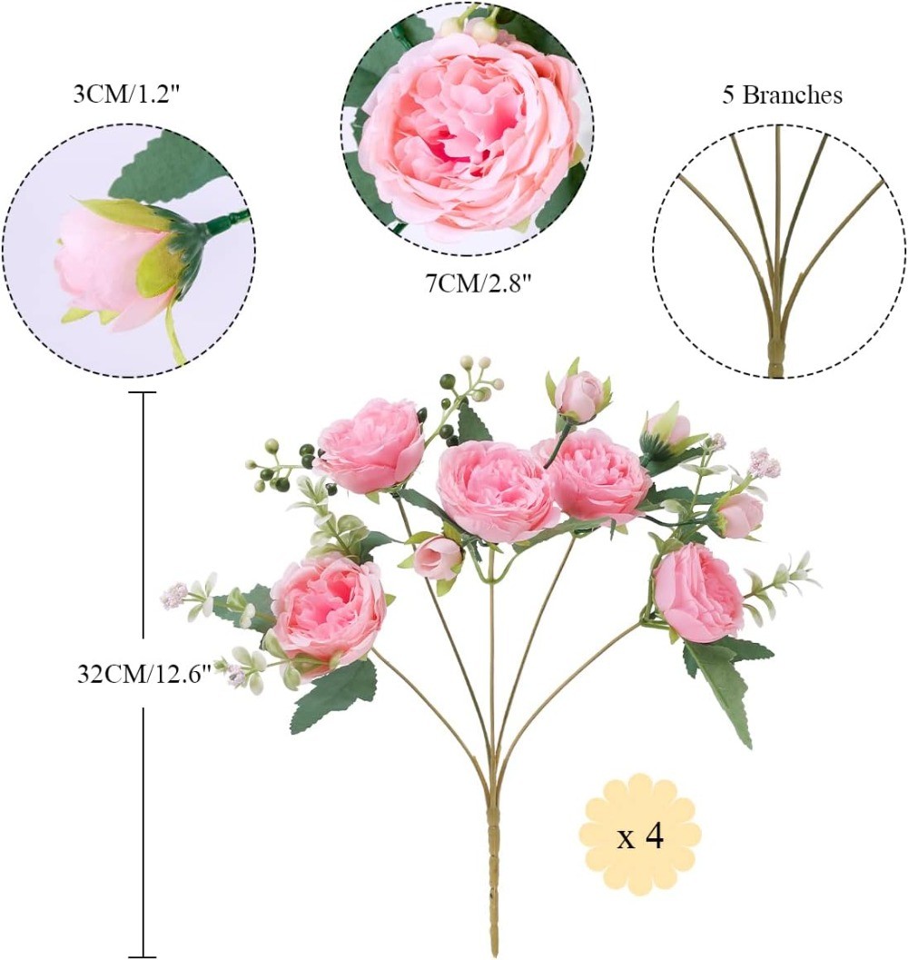 4Pcs Silk Peonies Artificial Flowers 36 Heads Bulk Peony Bouquet Wedding Decor