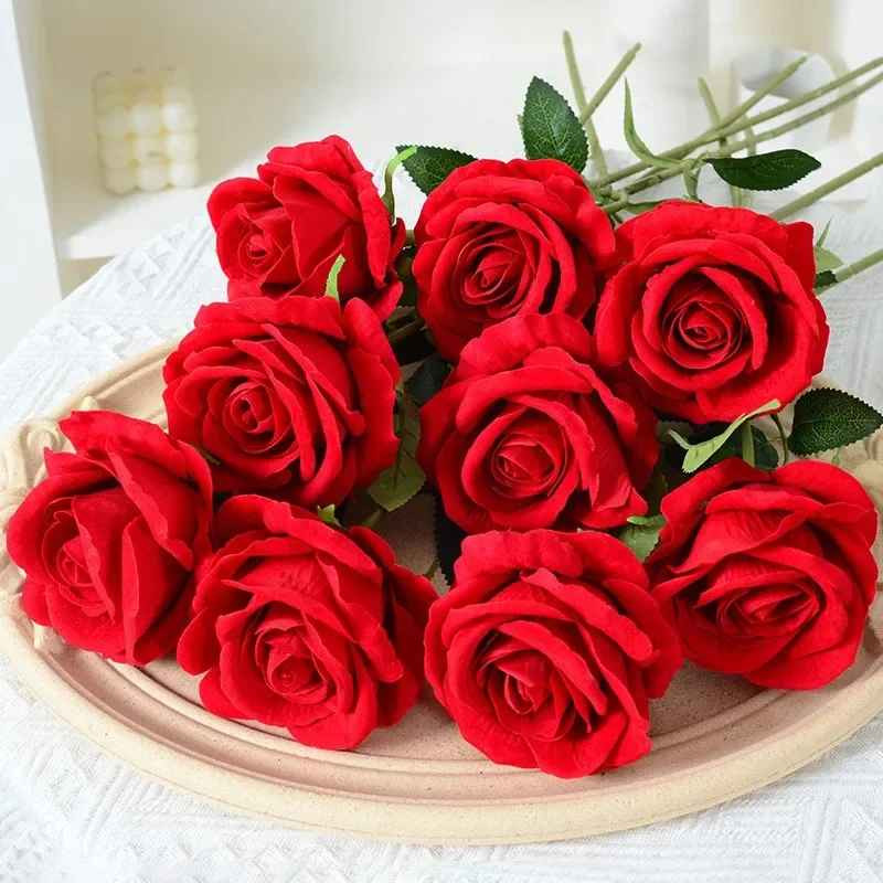NEW 20Pcs Red Silk Roses Artificial Flowers Realistic Bouquet Home Decor Wedding