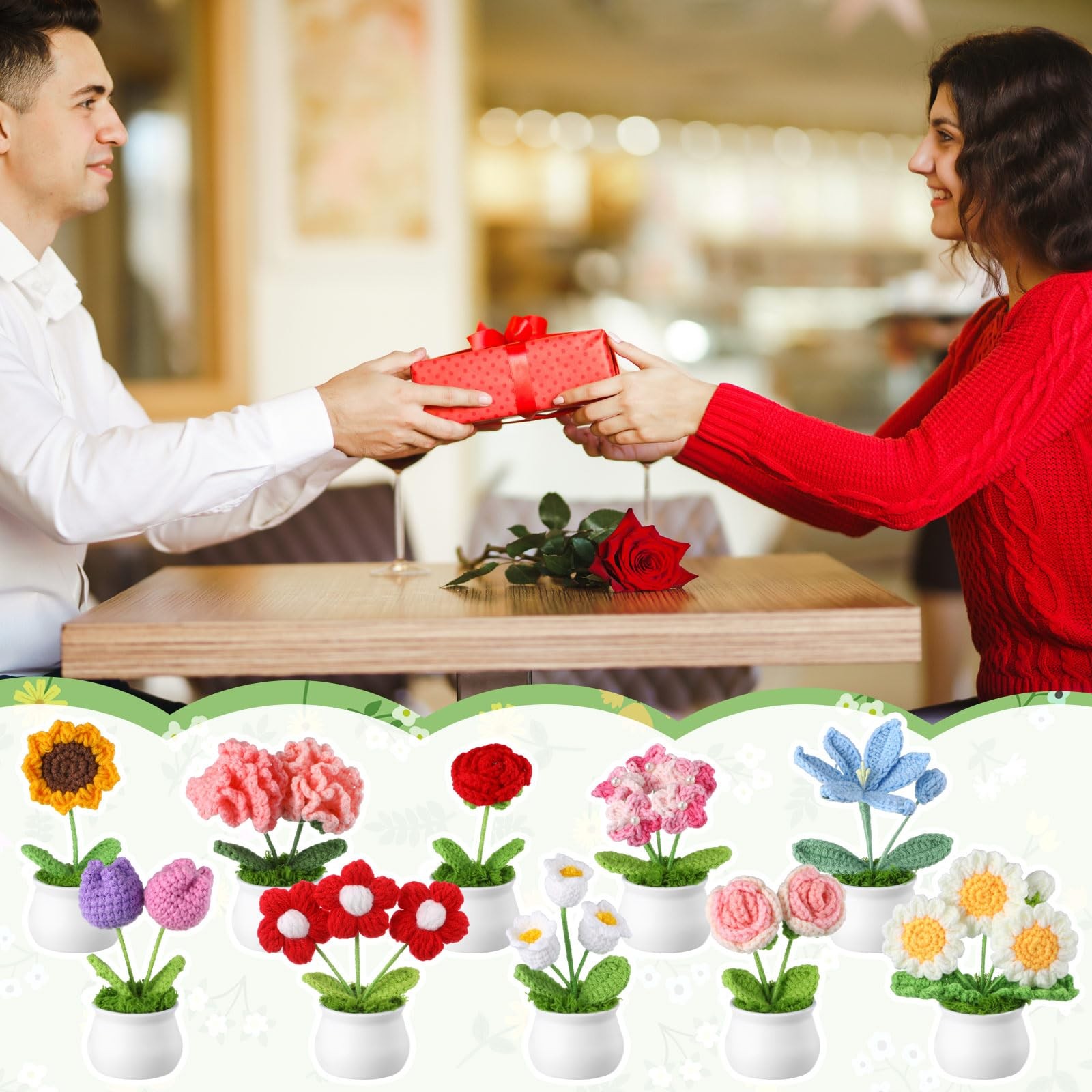 Suncalla 10 Pcs Thank You Gifts Spring Crochet Flower Pot Bulk Teacher