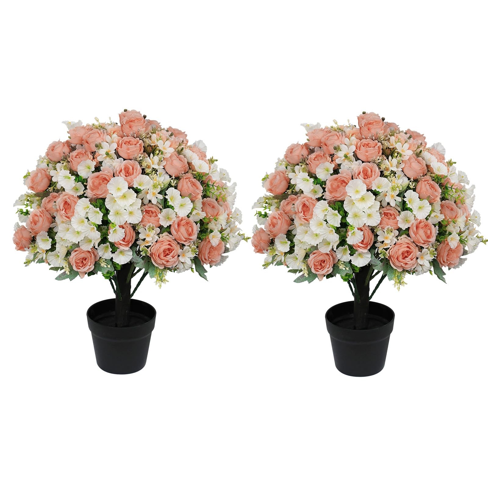 24″ Artificial Potted Flowers for Outdoors, Silk Peony Faux Plants Set of 2, UV
