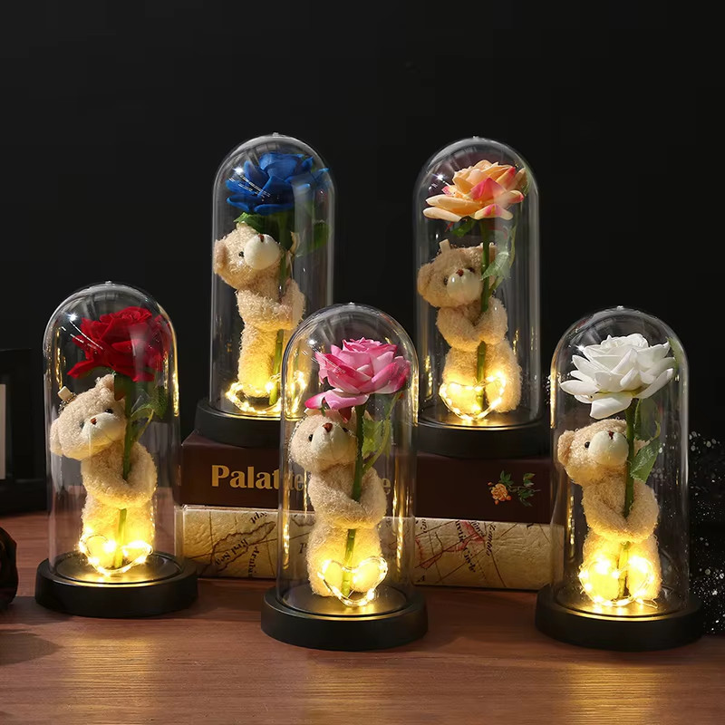 Eternal Rose Flowers Artificial Foil Flower in Glass Glow Immortal Flower LED Ro