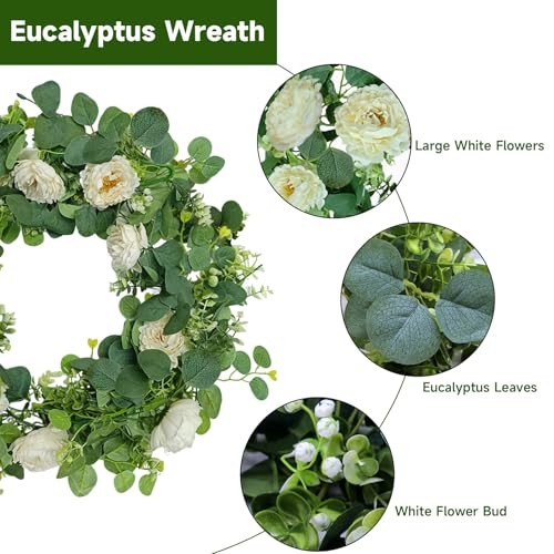 4 Packs 24FT Artificial Eucalyptus Flower Garland with White Camellias, Faux