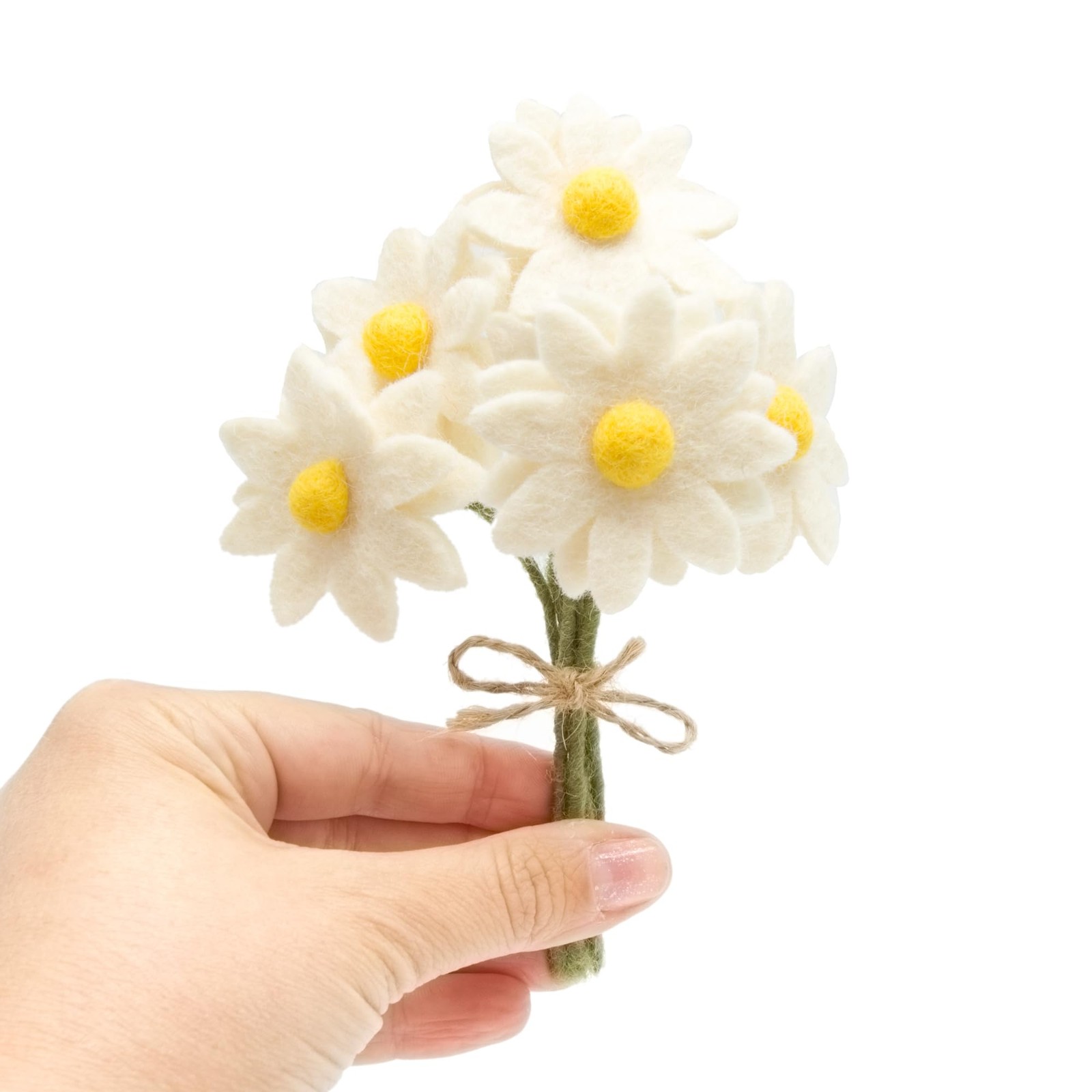 Felt White Daisy Artificial Mini Flowers Bouquet – 5pcs | Reusable, Washable …