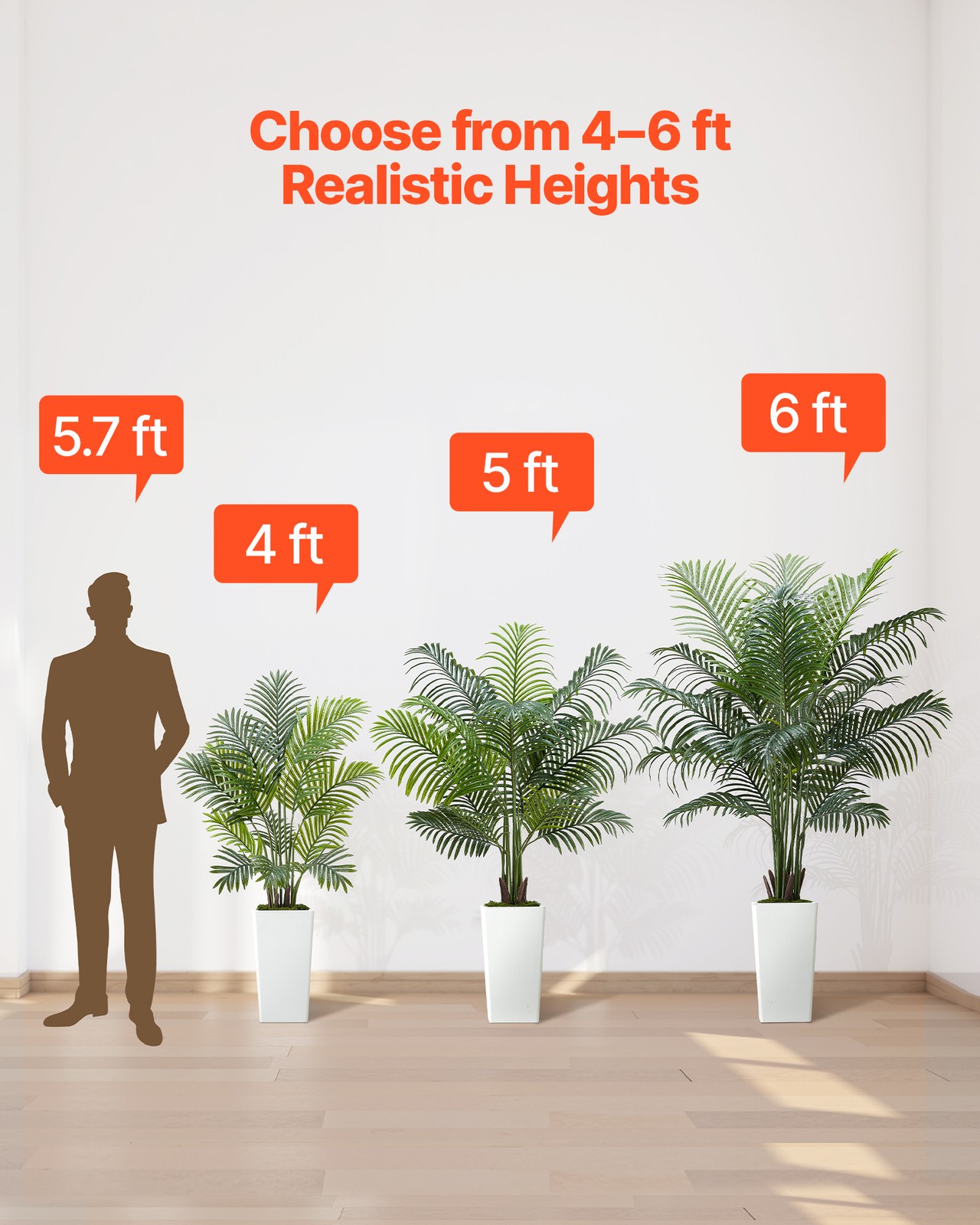 VEVOR 6ft Artificial Areca Palm Tree Faux Plant in Pot for Home Office Decor