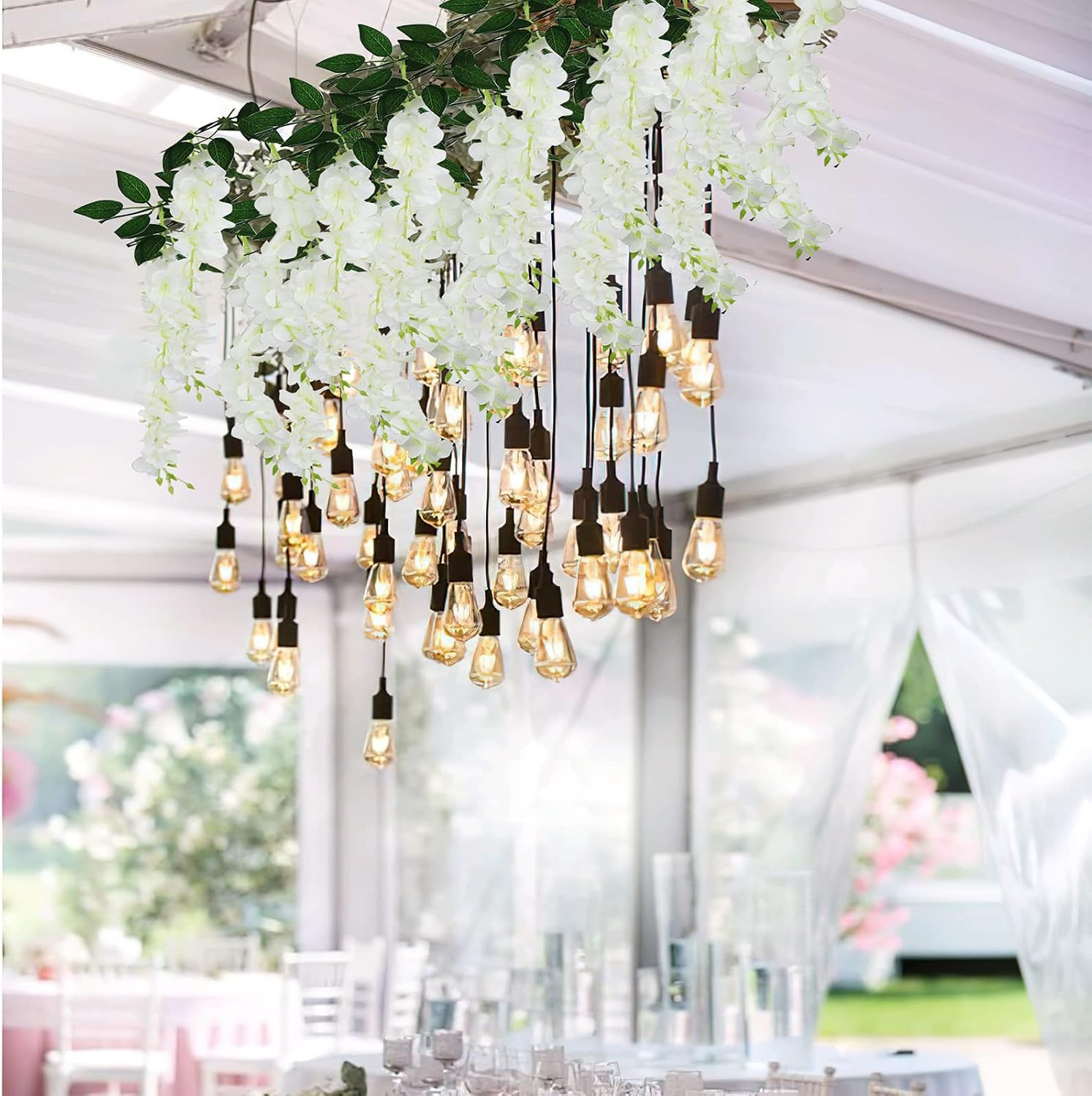 2 Pcs Wisteria Hanging Flowers Wisteria Flowers Vine Garland Wedding Arch Decora