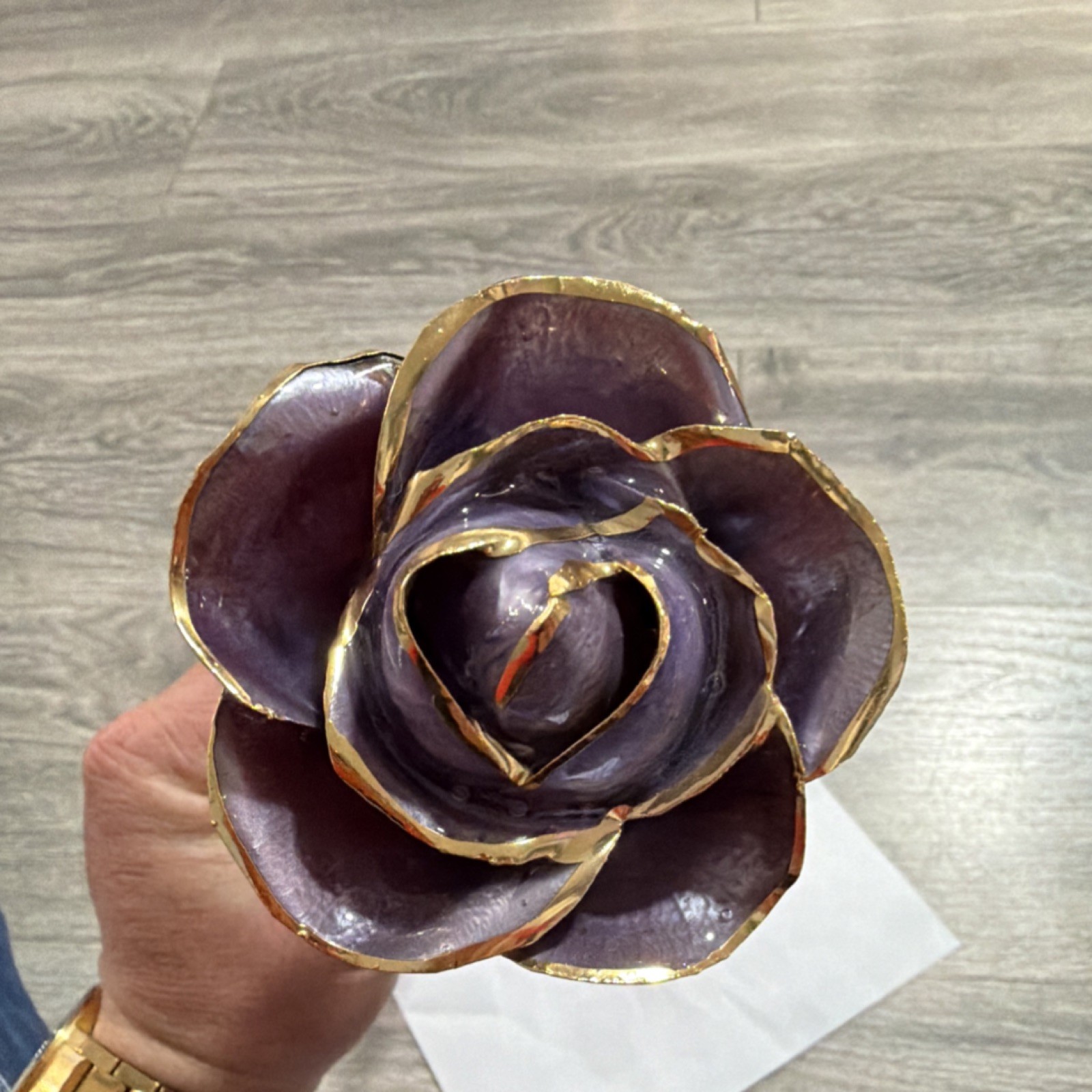 Artificial Metal Rose Flower Stem Purple Gold Green Decorative Floral Decor