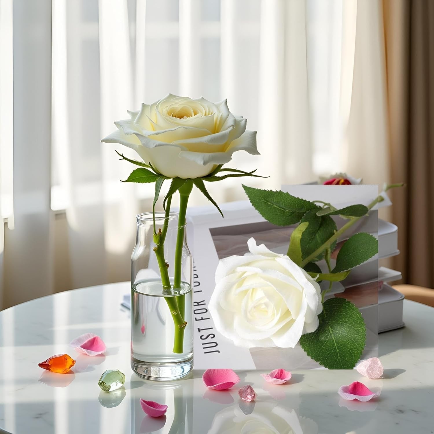 1Pc White Artificial Silk Roses Long Single Stem Artificial Roses for Home De…