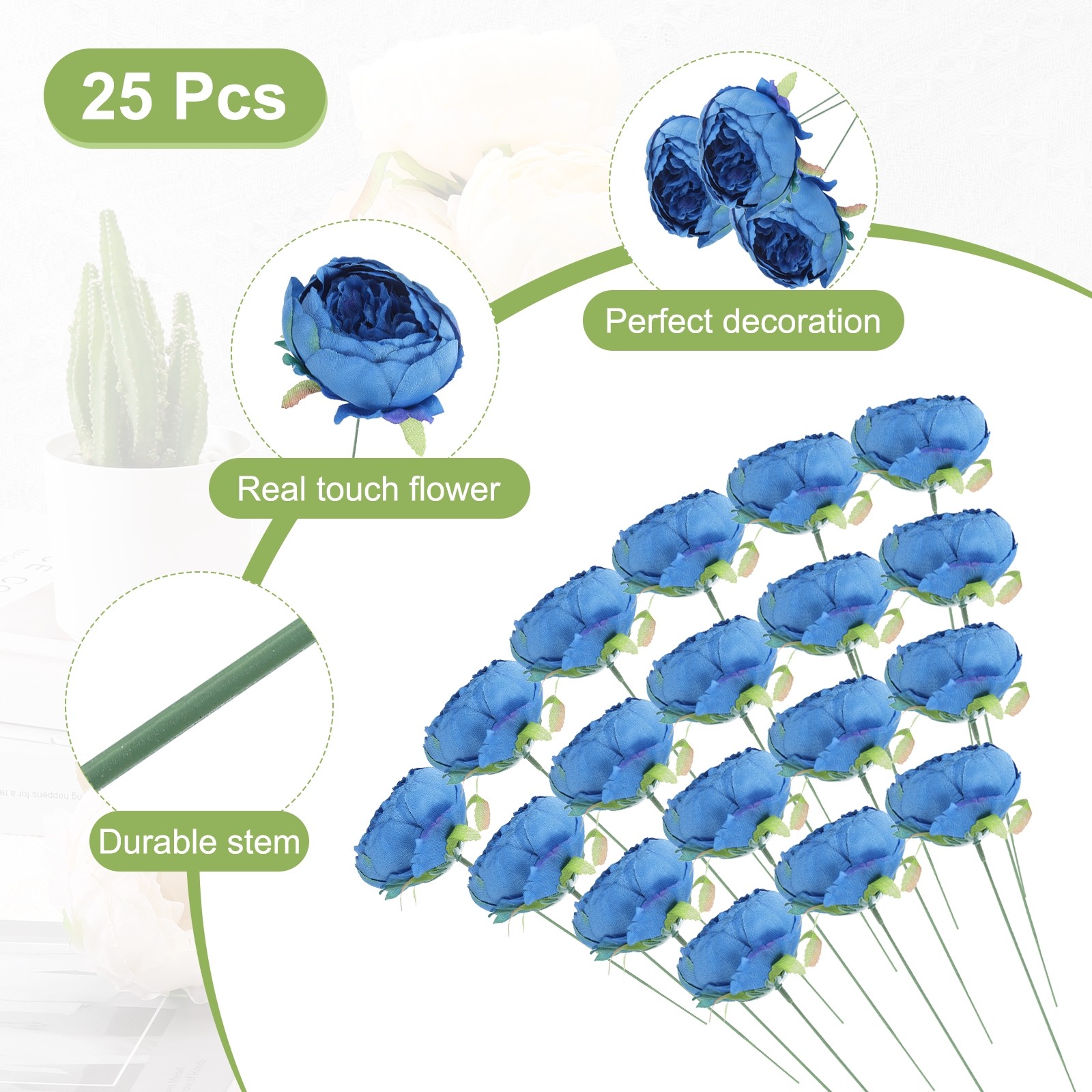 25Pcs Peonies Artificial Flowers Fake Peony Flowers with Stems Dark Blue