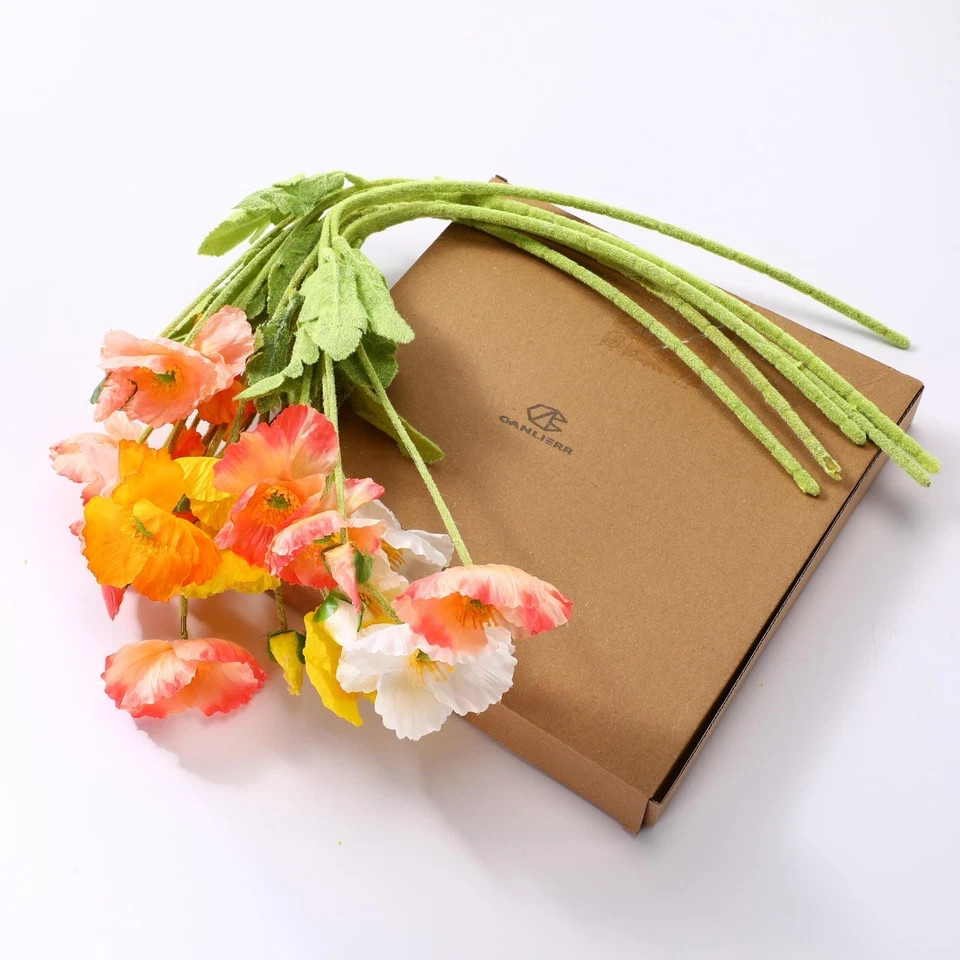30 Pcs Silk Artificial Poppy Faux Poppy Spring Flowers for Home Kitchen Wedding