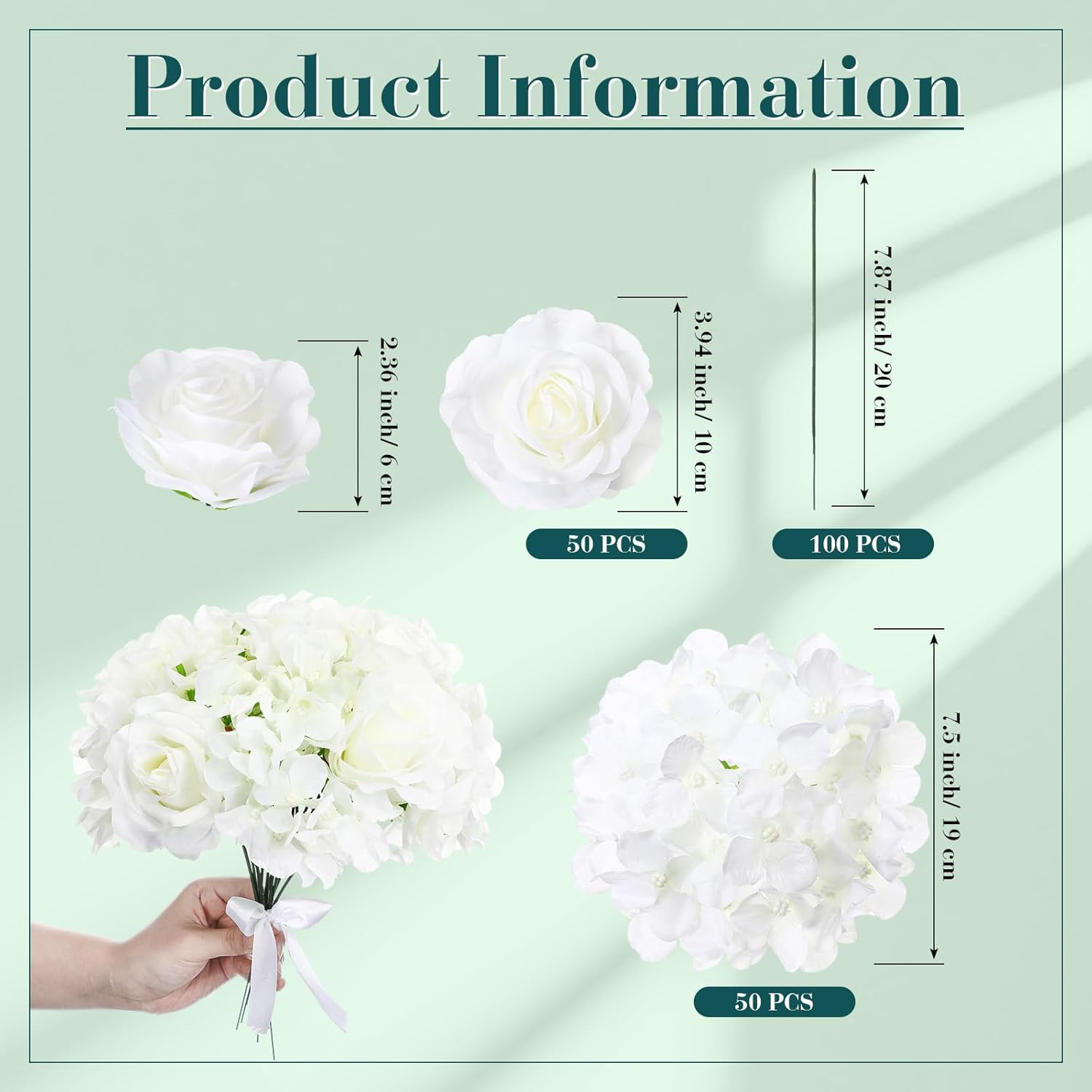 100 Pcs Realistic Silk Flowers – Hydrangeas & Roses for Weddings & Decor