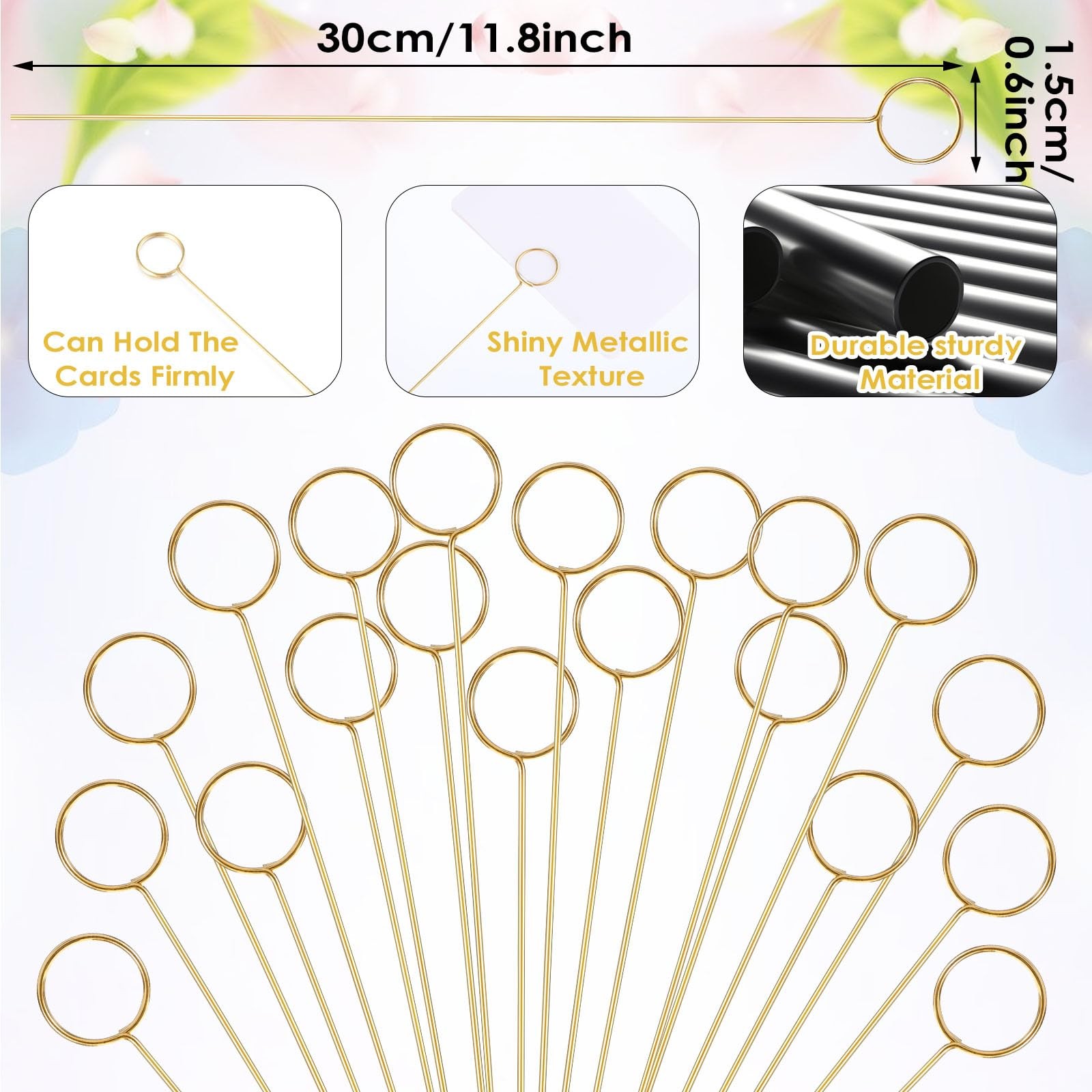 20Pcs Flower Stick, Metal Floral Picks Gold Gift , Number Holders Photo Clips…