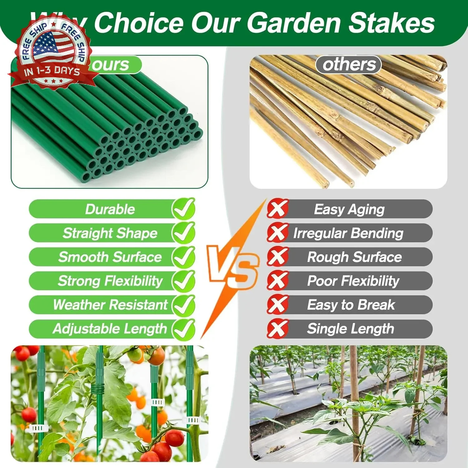 310PCS Garden Stakes Set with 100PCS 16 Inch Fiberglass Plant Sticks and Stake A