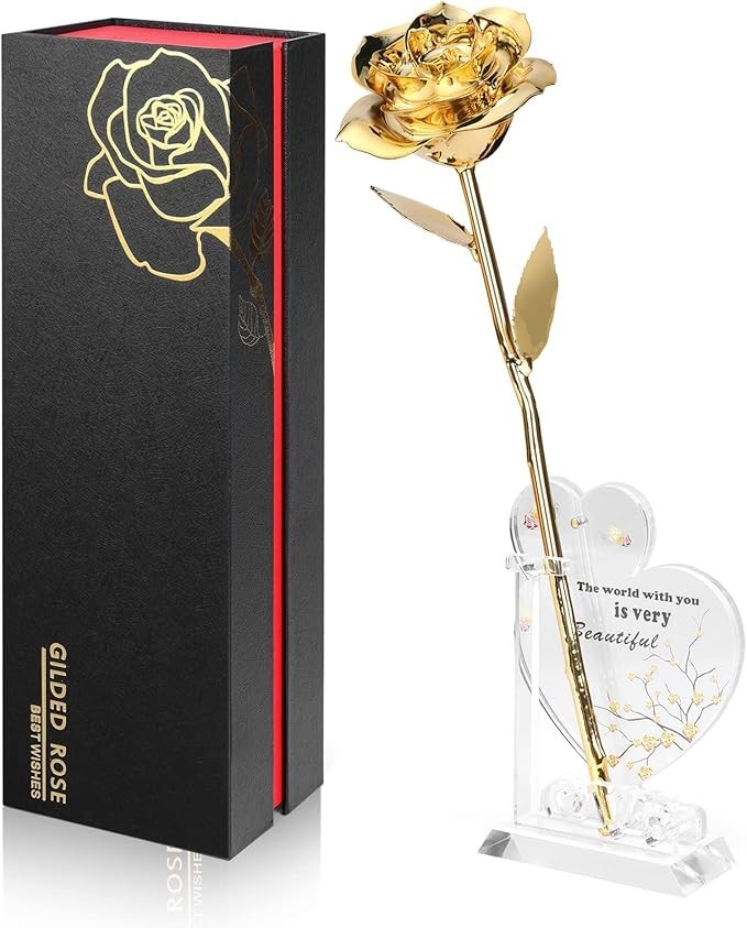 Gold Dipped Rose Real 24K Preserved Rose Hand Dipped Romantic Gift for Her