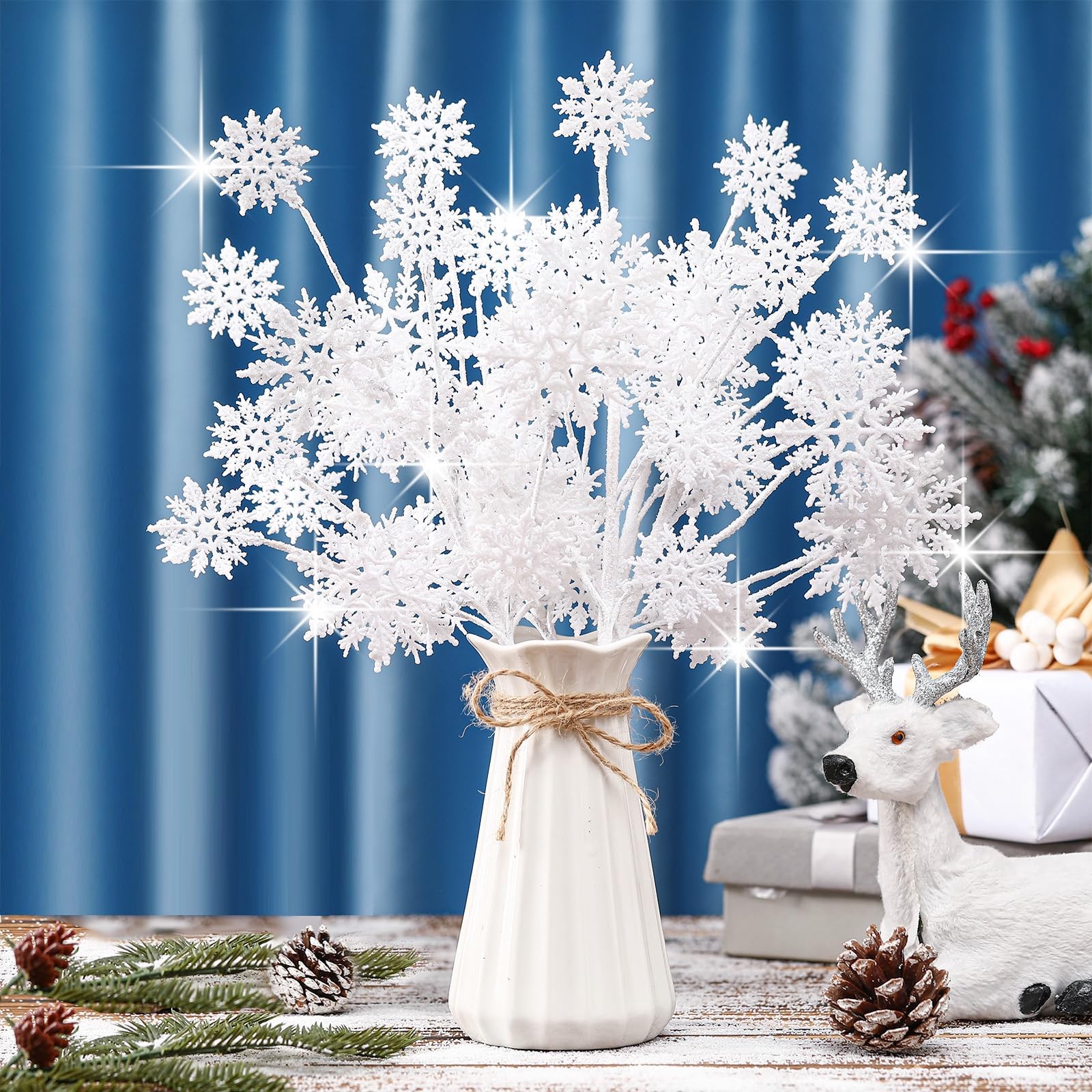 6 Pcs Glitter Snowflake Picks for Floral Arrangements 16.9 Inch Christmas Sno…
