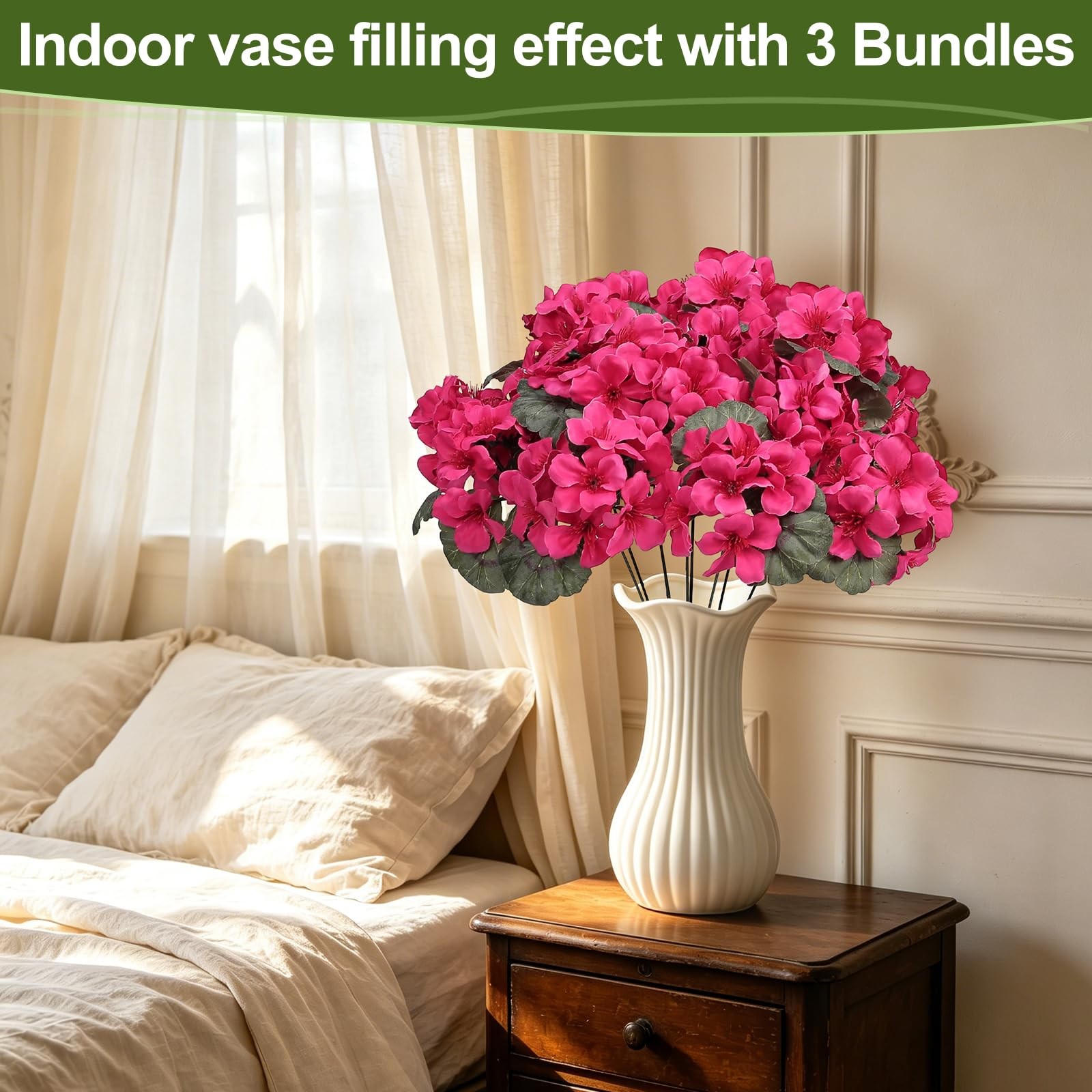 6 Bundles Fuchsia Geraniums Artificial Flowers Realistic, Large Headed Faux P…