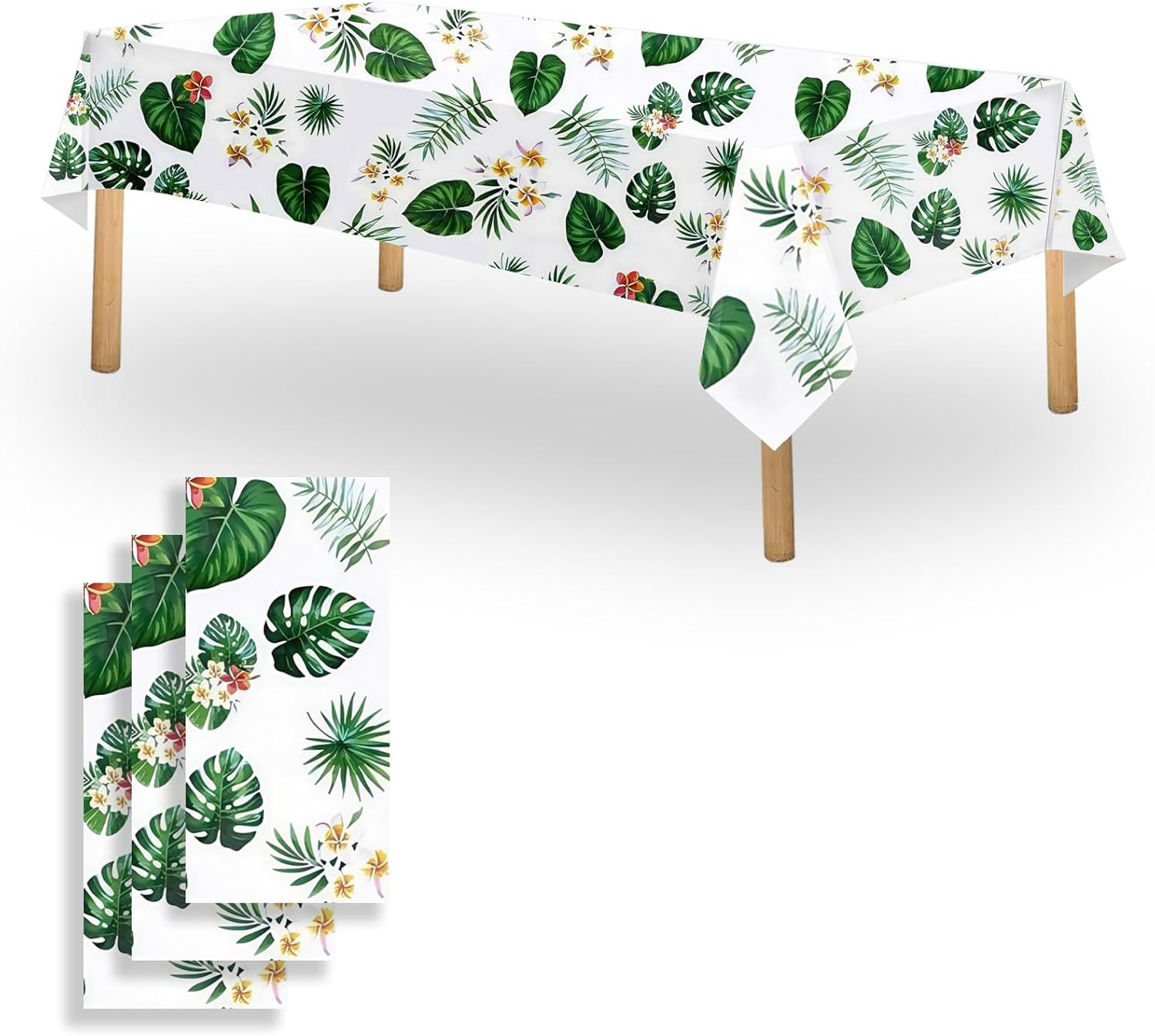 Hawaiian Luau Party Tablecloths(3 Packs), 108X54 Inch Tropical Palm Leaves Table