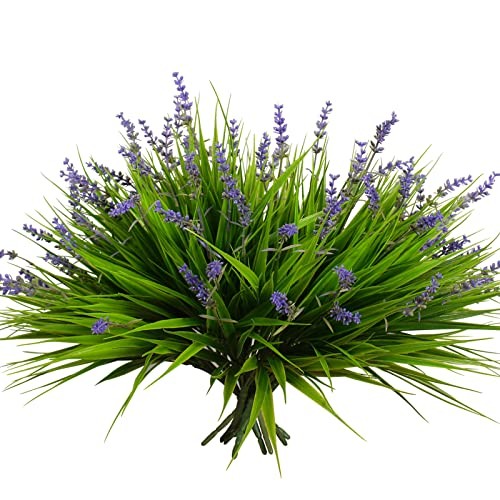 12 Bundles Artificial Plants Outdoor Fake Monkey Grass with Green and Purple