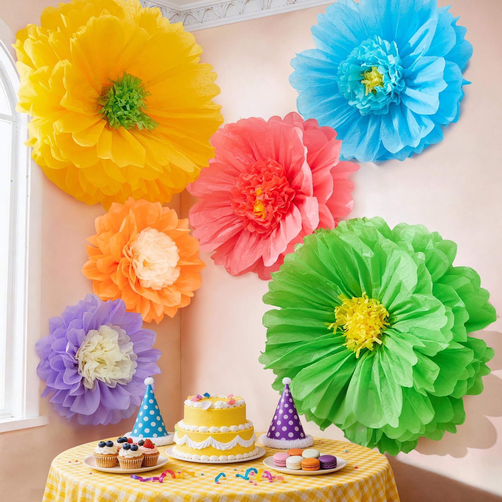 6 PCS Giant Paper Flowers Handcrafted Tissue 31x24x20 Inch Floral Backdrop