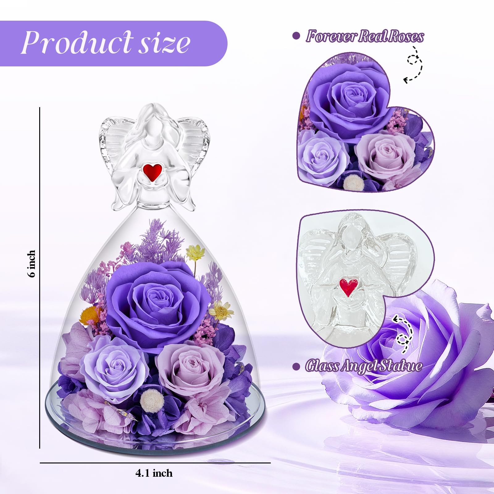 Vryblos Preserved Flowers in Glass Angel Figurine with LED Light,Forever Real…