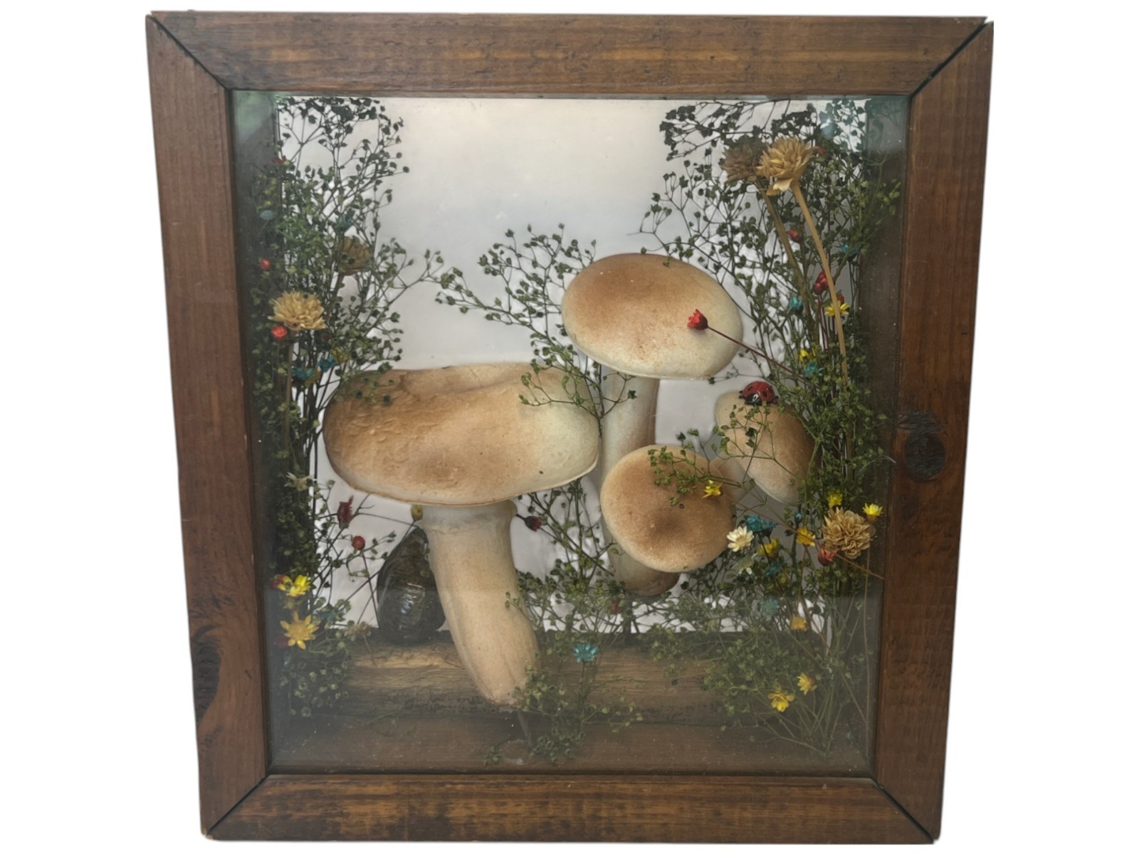 Vtg Cottage Core Mushroom Shadow Box Wood 1970s Decor Fairy Garden MCM Merry