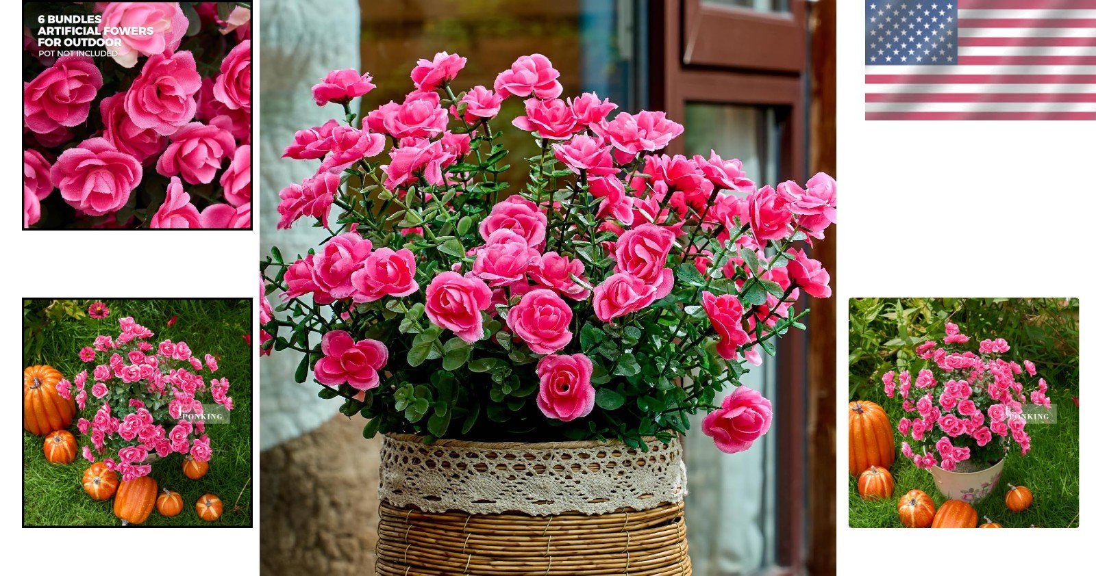 Charming 6 Bundles of UV Resistant Fuchsia Artificial Flowers for Outdoors