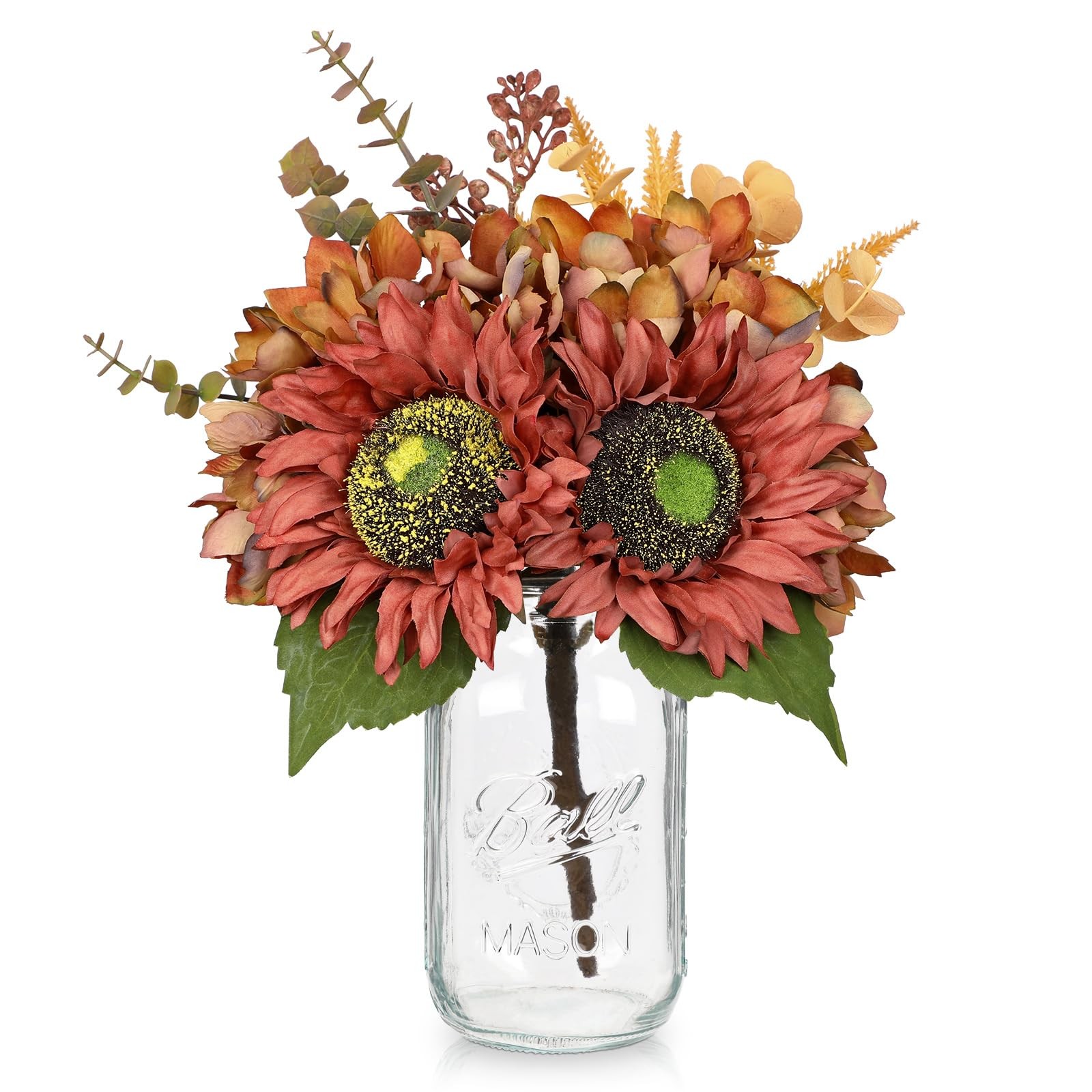 Silk Sunflowers Artificial Flowers with Mason Jar Centerpiece for Table Orang…
