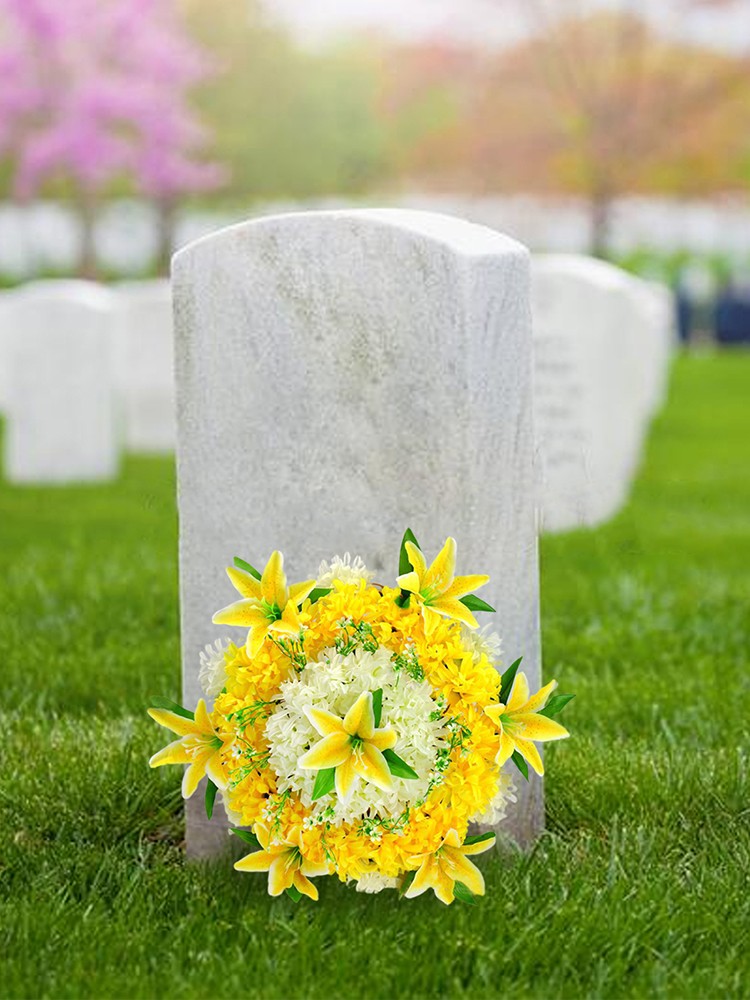 Cemetery Wreath Artificial Memorial Wreath Plastic Loop Silk Cloth Flower For Gr