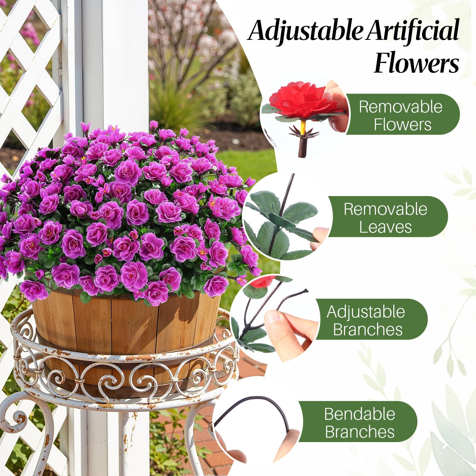 8 Large Bundles Artificial Flowers for Outdoors Spring Decoration, UV Resista…