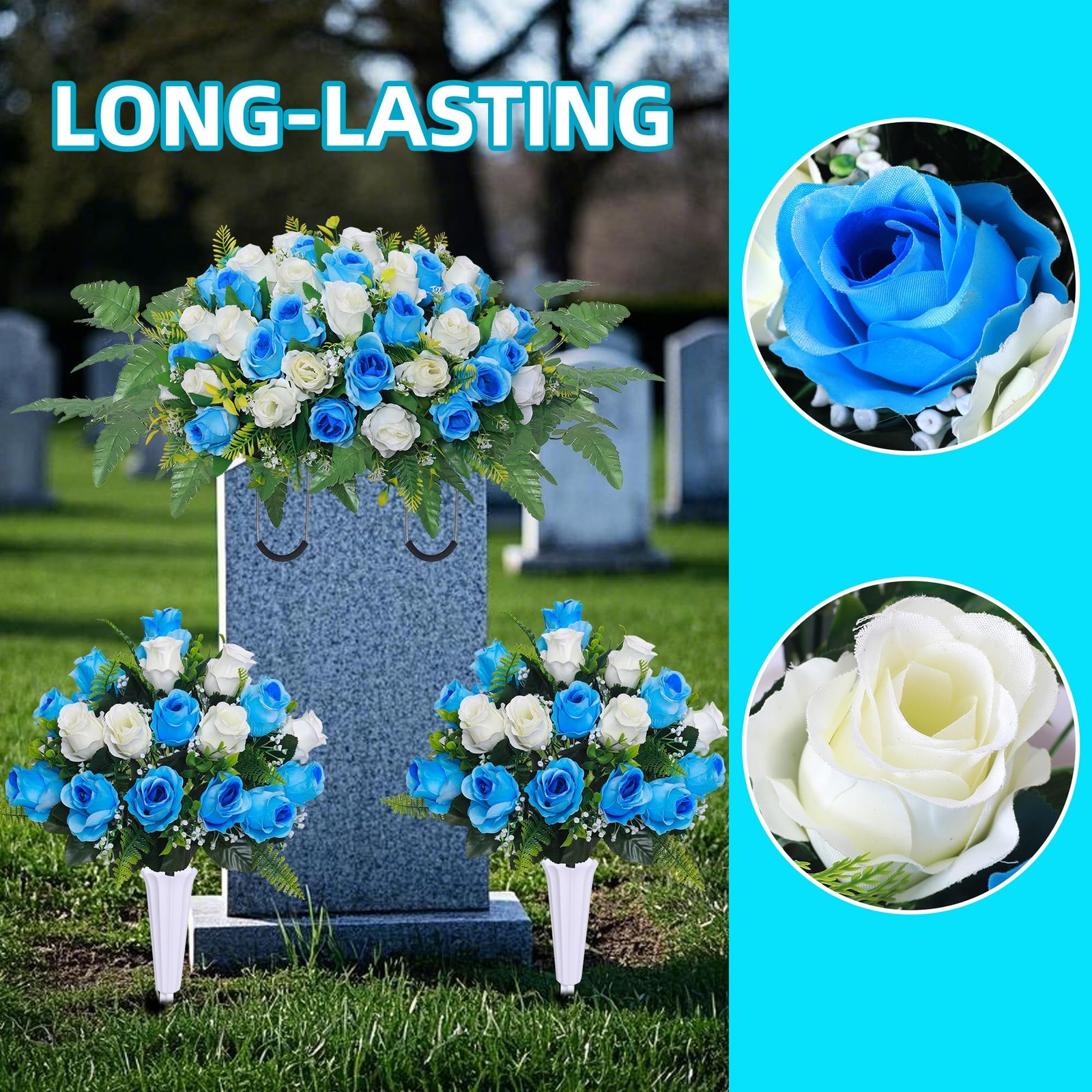 Artificial Cemetery Flower Saddles, Cemetery Memorial Flowers with Vase,Outdoor