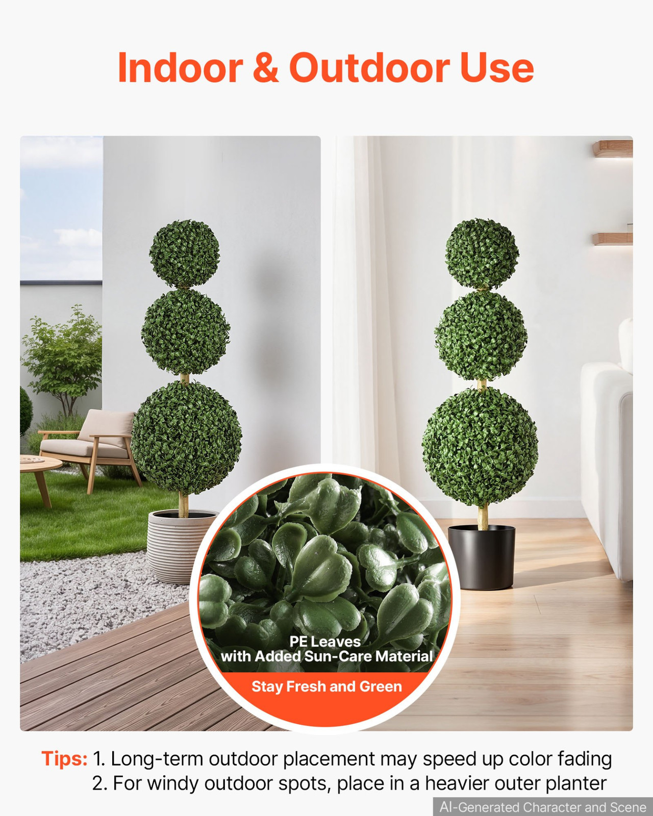 3FT Artificial Triple Ball Boxwood Topiary Trees Set of 2 Faux Plants w/Pots