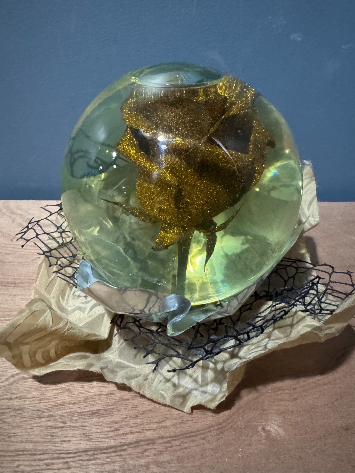 Forever Gold Glitter Rose In Glass Ball Water Dome Globe Large Real Rose Rare