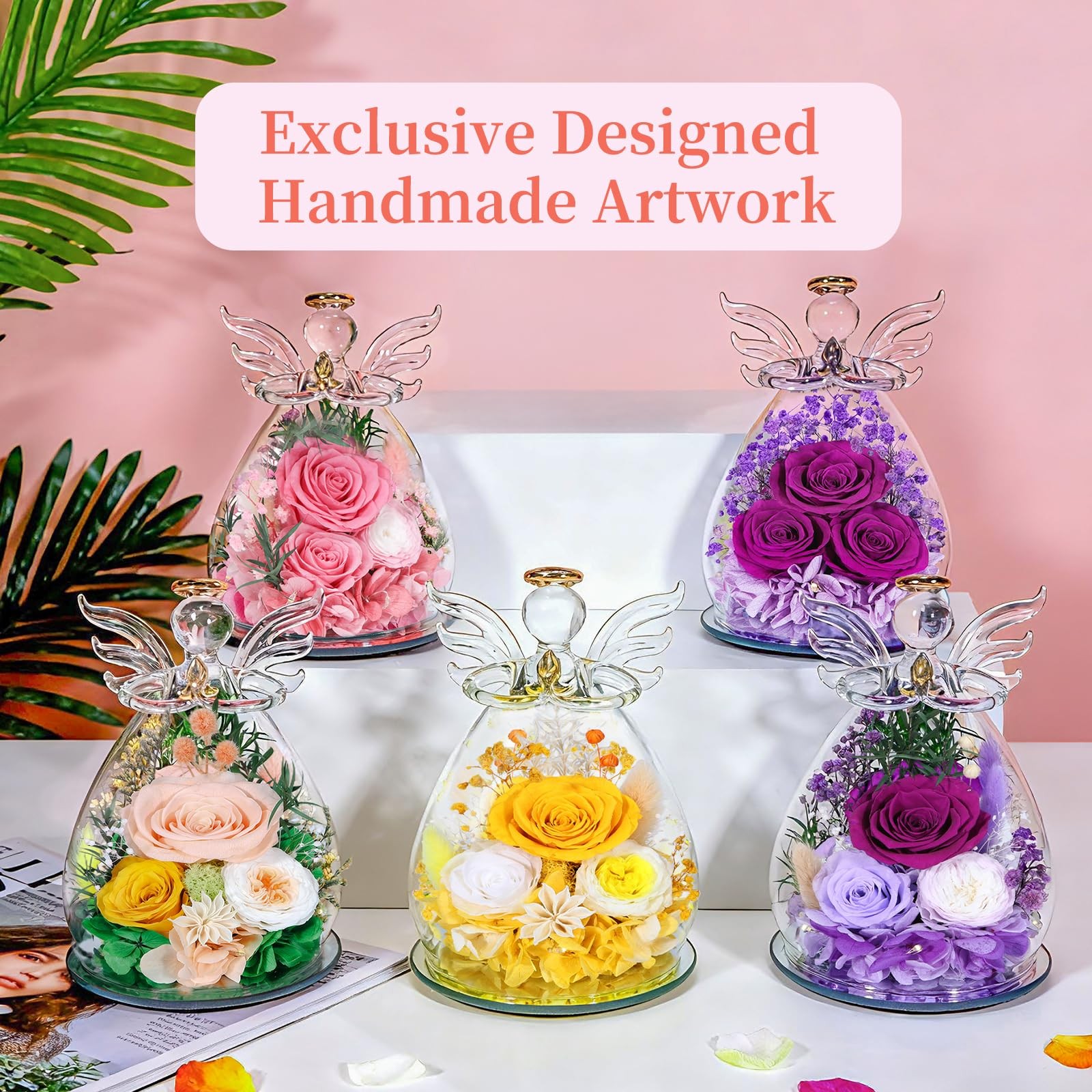 Preserved Rose Gifts for , Forever Flowers Eternal Roses in Glass Angel Figur…