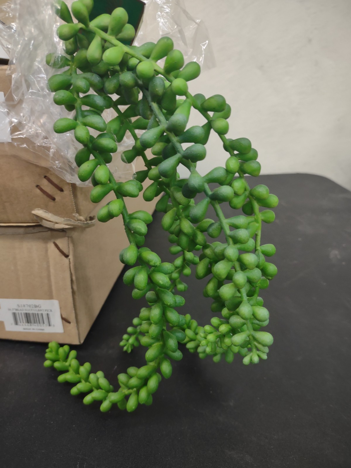 16 Inch Bead Succulent Plant, Hanging, Green/Grey, Retro Plastic Collectible