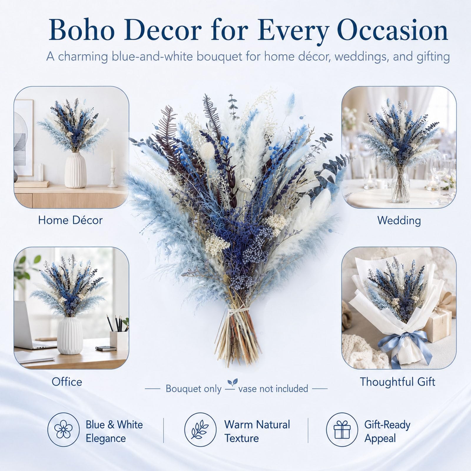 Natural Dried Pampas Grass Bouquet(No vase),Dried Flowers Pampas Grass Decor …