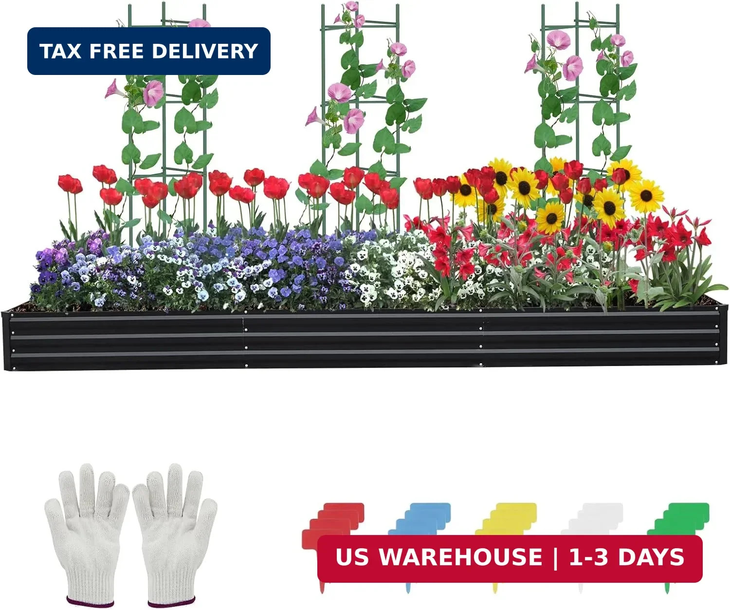 12×4×1ft Galvanized Metal Raised Garden Bed, Metal Planter Kit Box Outdoor for D