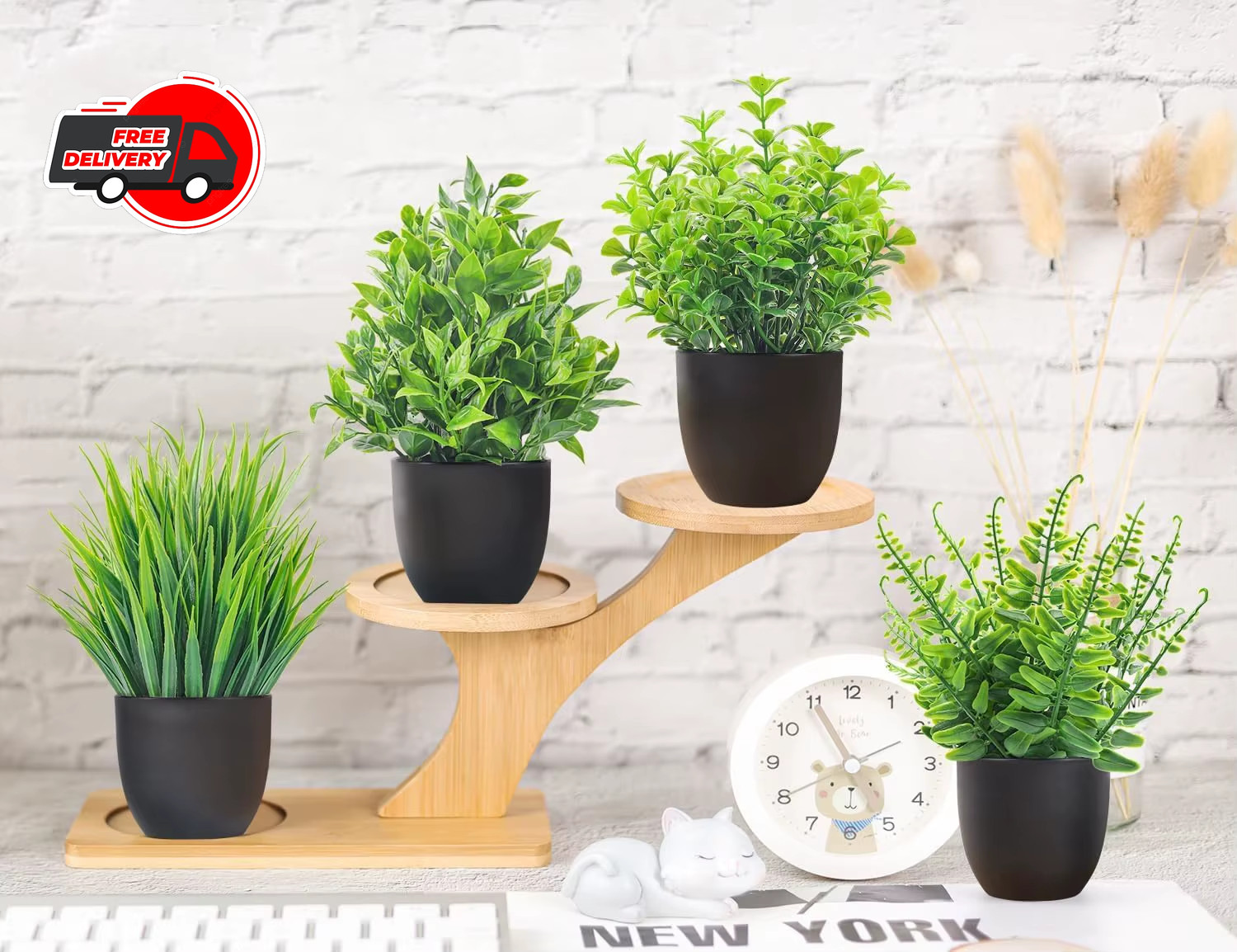 4 Pack Fake Plants Artificial Small Faux Bathroom Home Kitchen Office Desk Decor