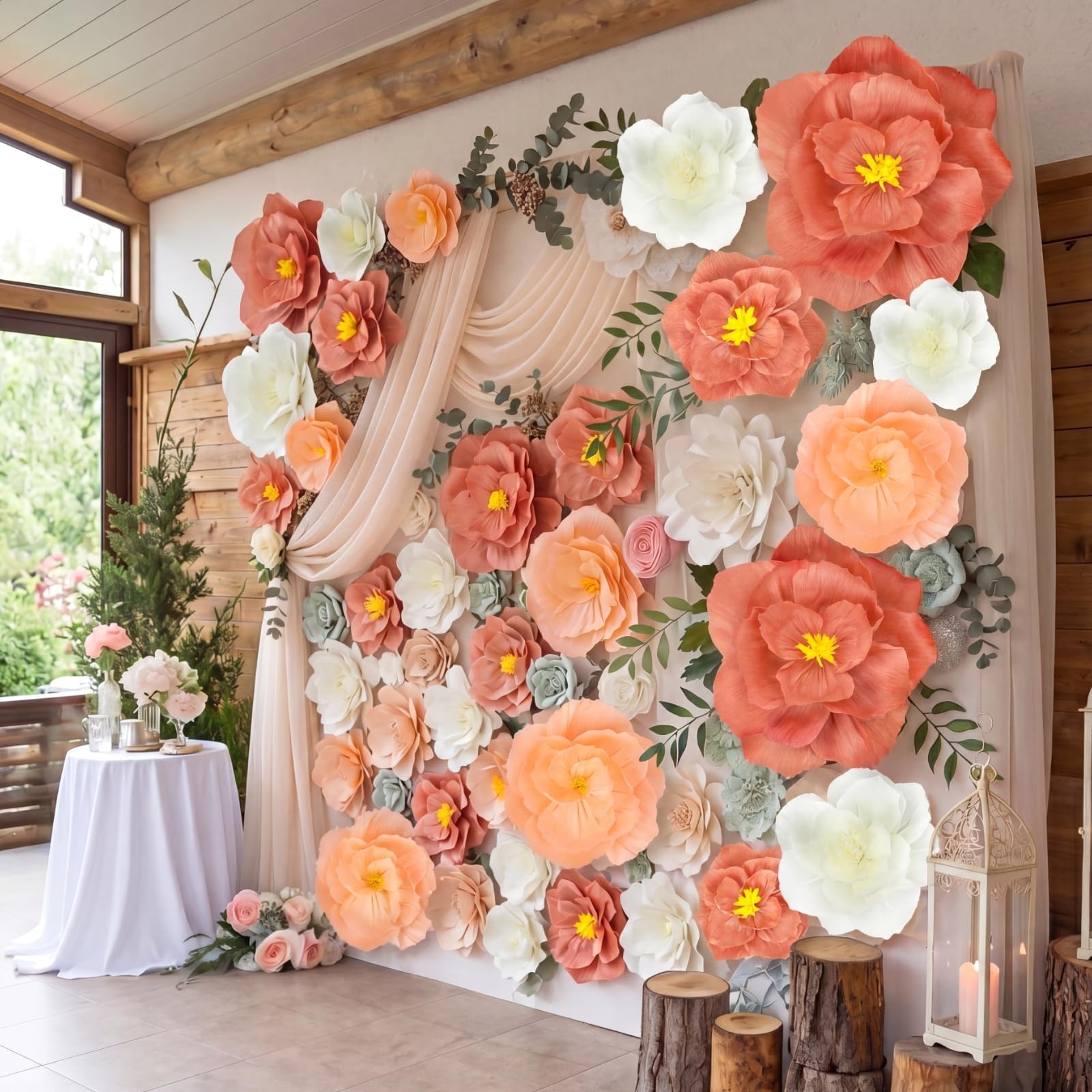 18 PCS Giant Paper Flowers Artificial Large Decoration Backdrop Pink White